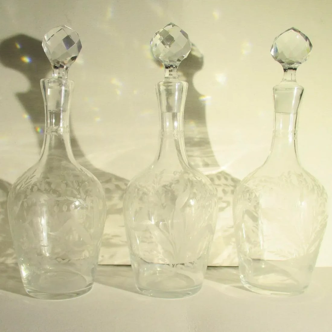 Antique Cut Glass Liqueur Decanters - Set of 3 - 8