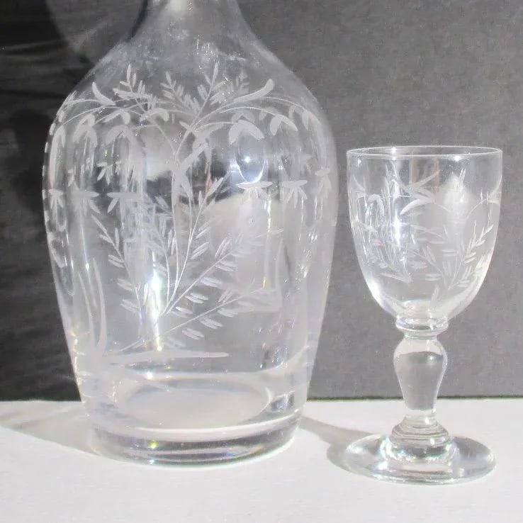 Antique Liqueur Decanter and Glass Set - Set of 2 - 4