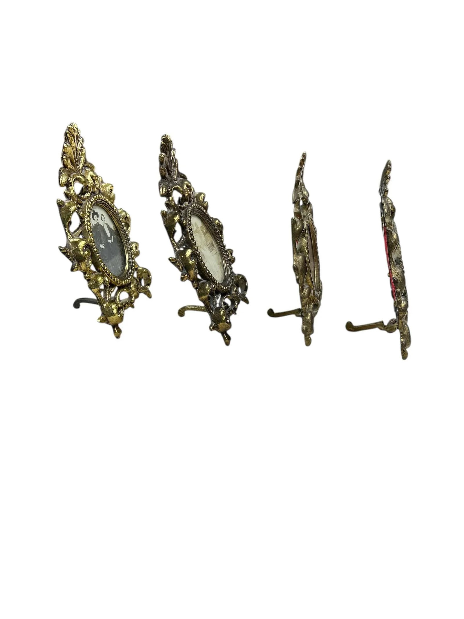 Vintage Brass Rococo Style Oval Wall or Table Top Picture Frames - Set of 4 - 3
