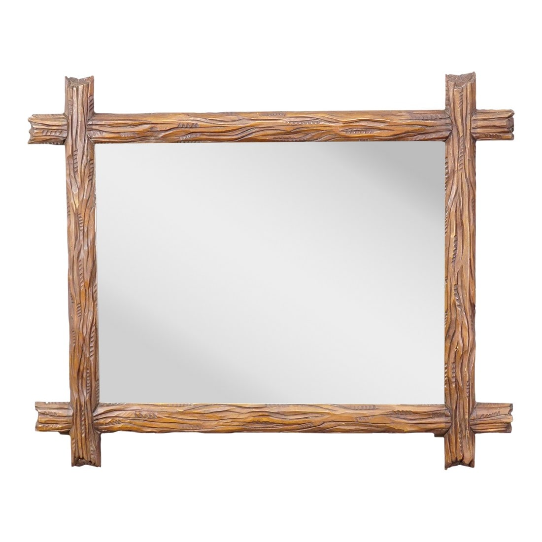 Antique Black Forest Mirror With Rustic Carved Frame (1 of 7)