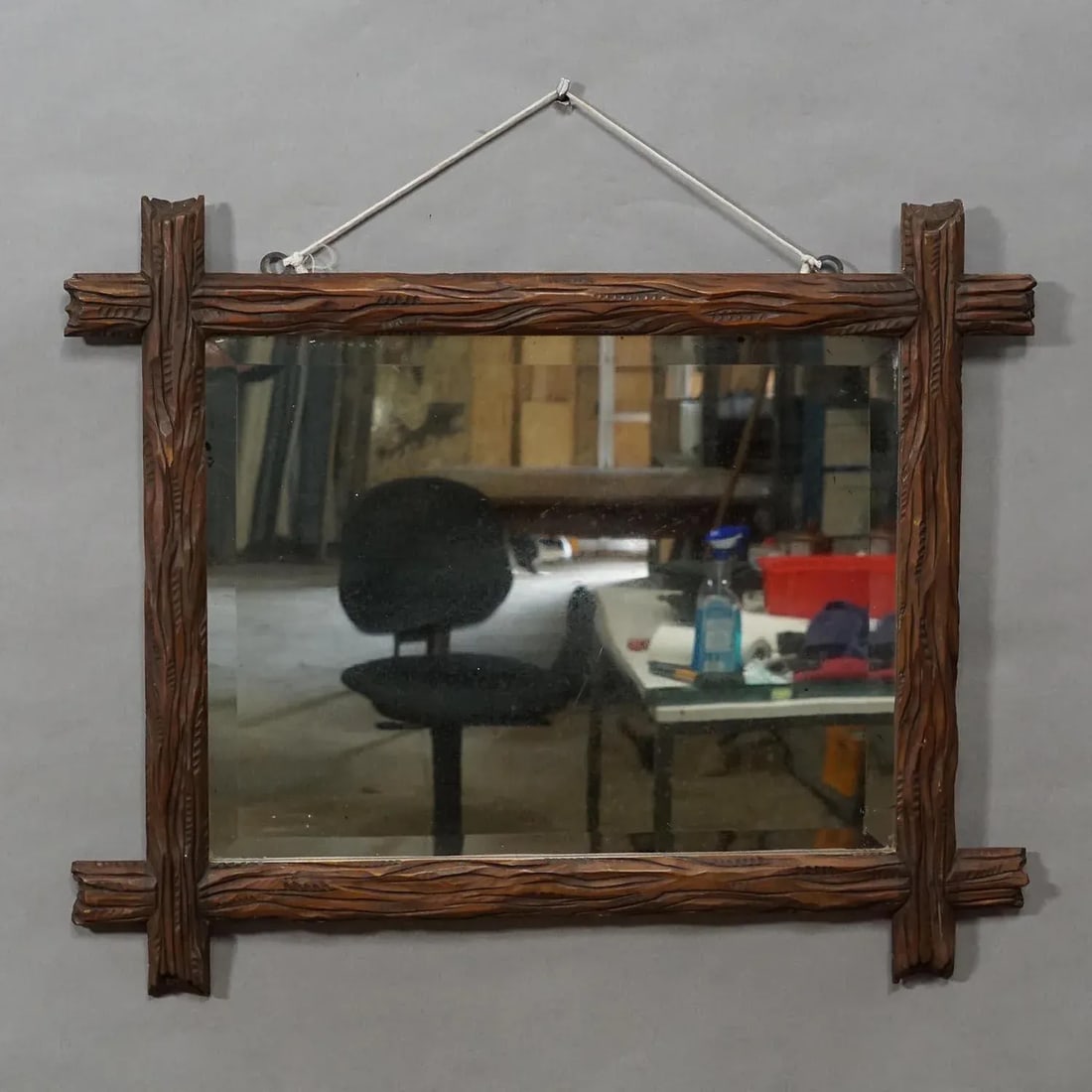 Antique Black Forest Mirror With Rustic Carved Frame - 5