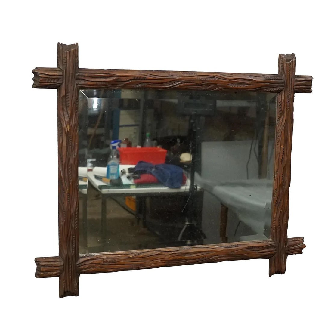 Antique Black Forest Mirror With Rustic Carved Frame - 6