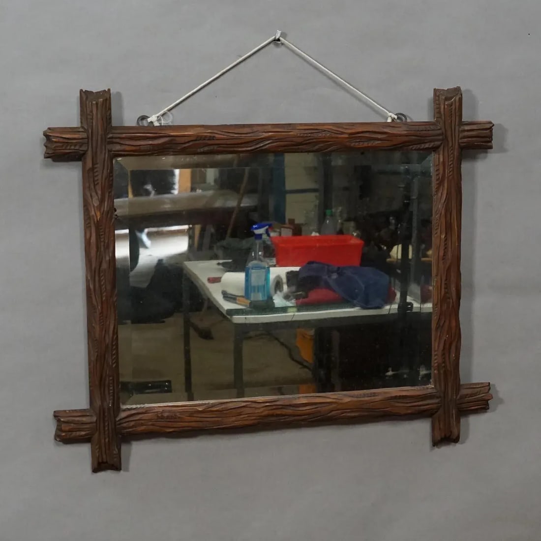 Antique Black Forest Mirror With Rustic Carved Frame - 7