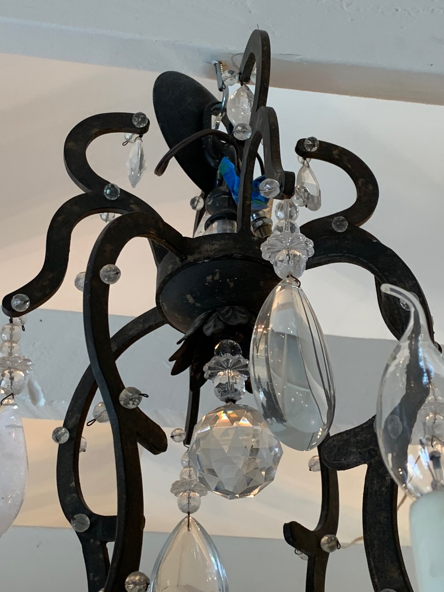 Large Wrought Iron and Crystal Adorned Chandelier - 10