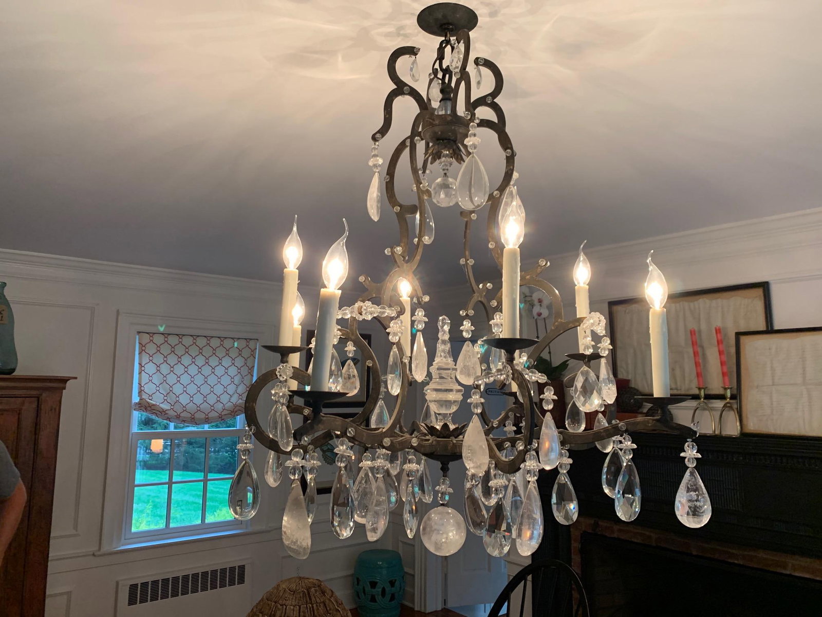 Large Wrought Iron and Crystal Adorned Chandelier - 12