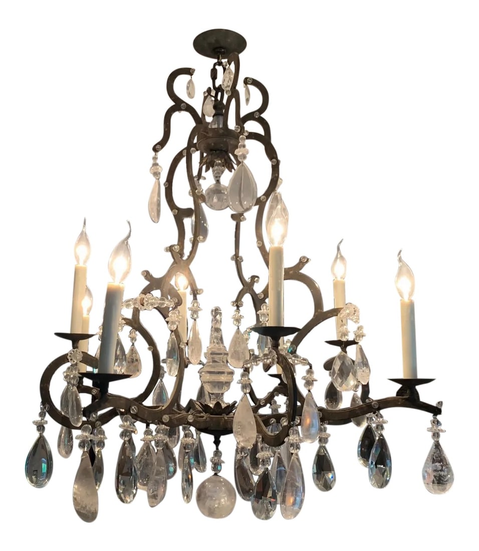 Large Wrought Iron and Crystal Adorned Chandelier (1 of 12)