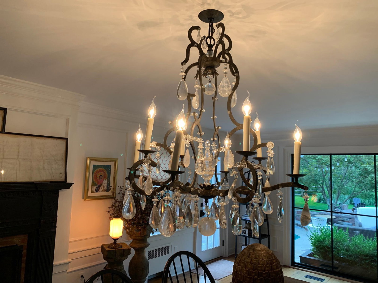 Large Wrought Iron and Crystal Adorned Chandelier - 2