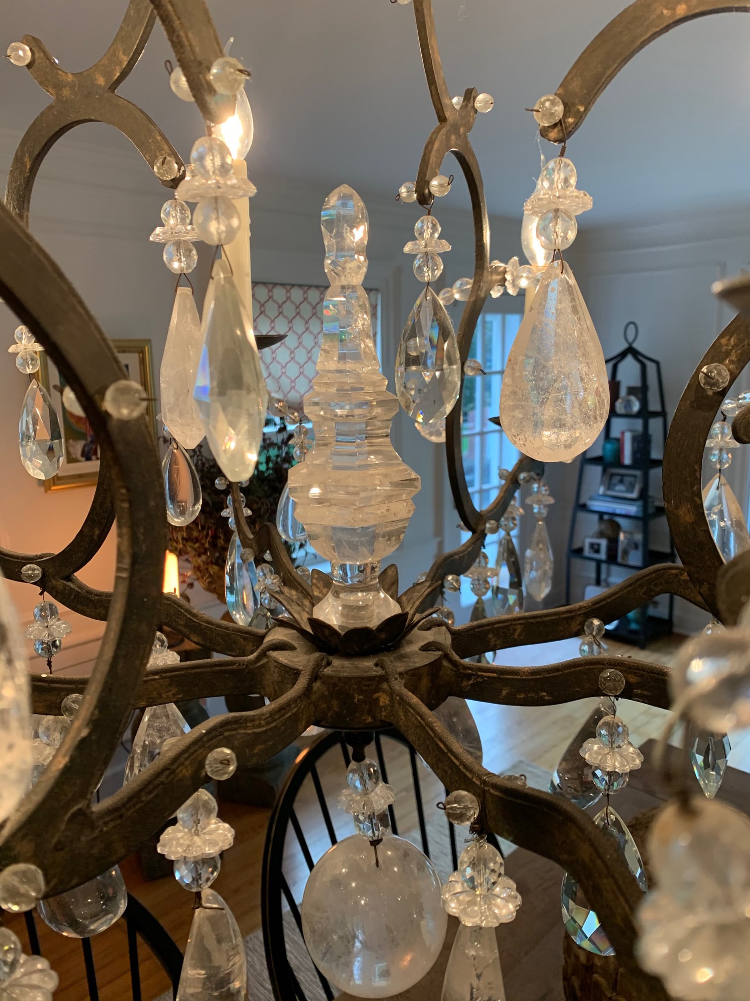 Large Wrought Iron and Crystal Adorned Chandelier - 3