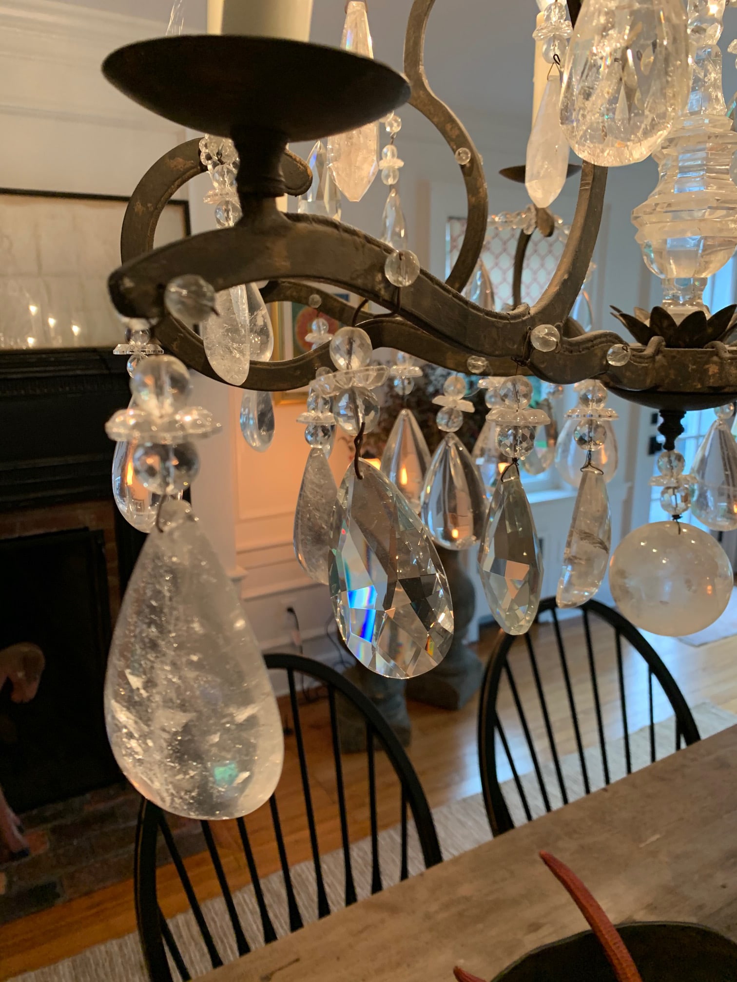 Large Wrought Iron and Crystal Adorned Chandelier - 4