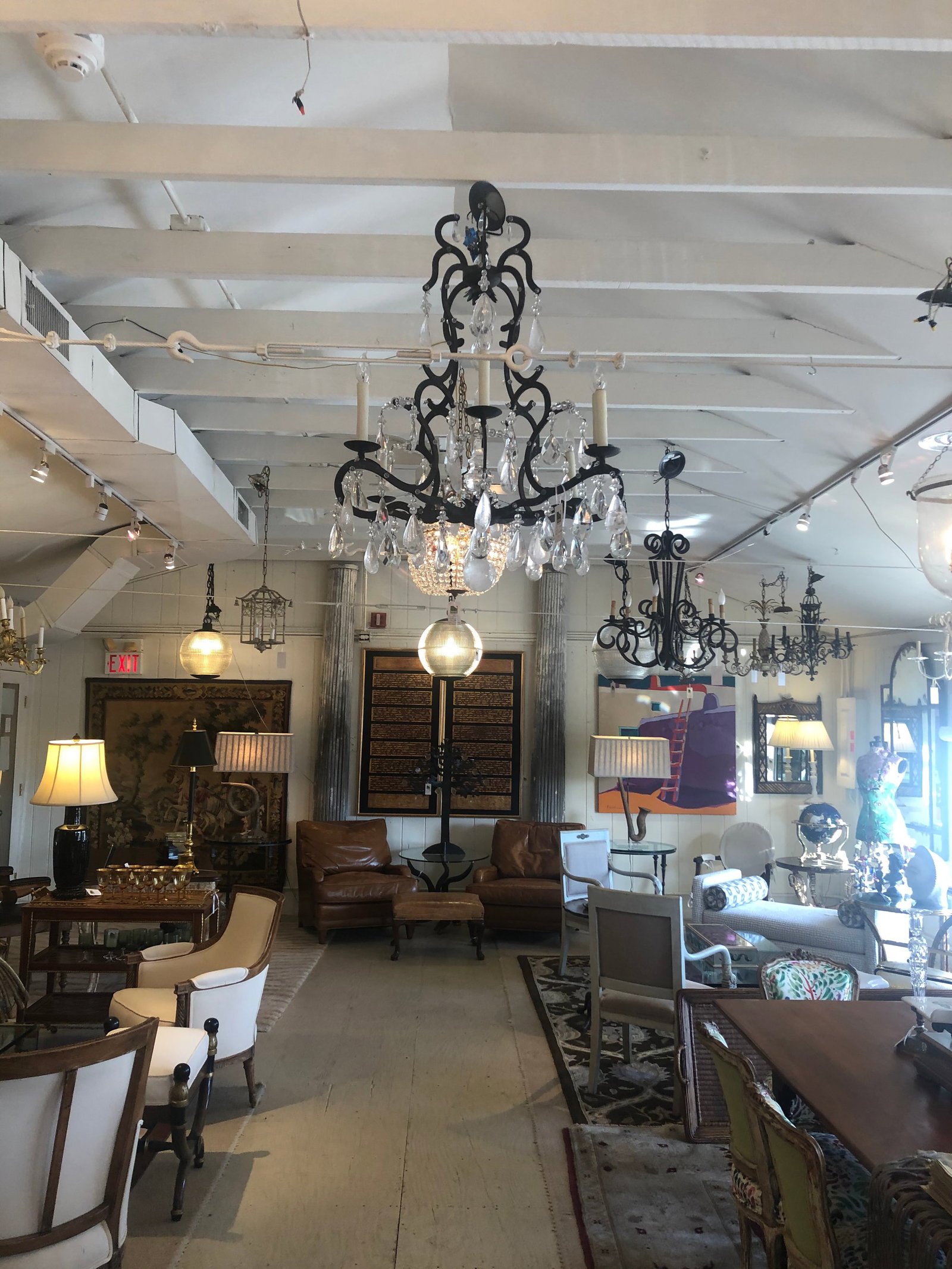 Large Wrought Iron and Crystal Adorned Chandelier - 7