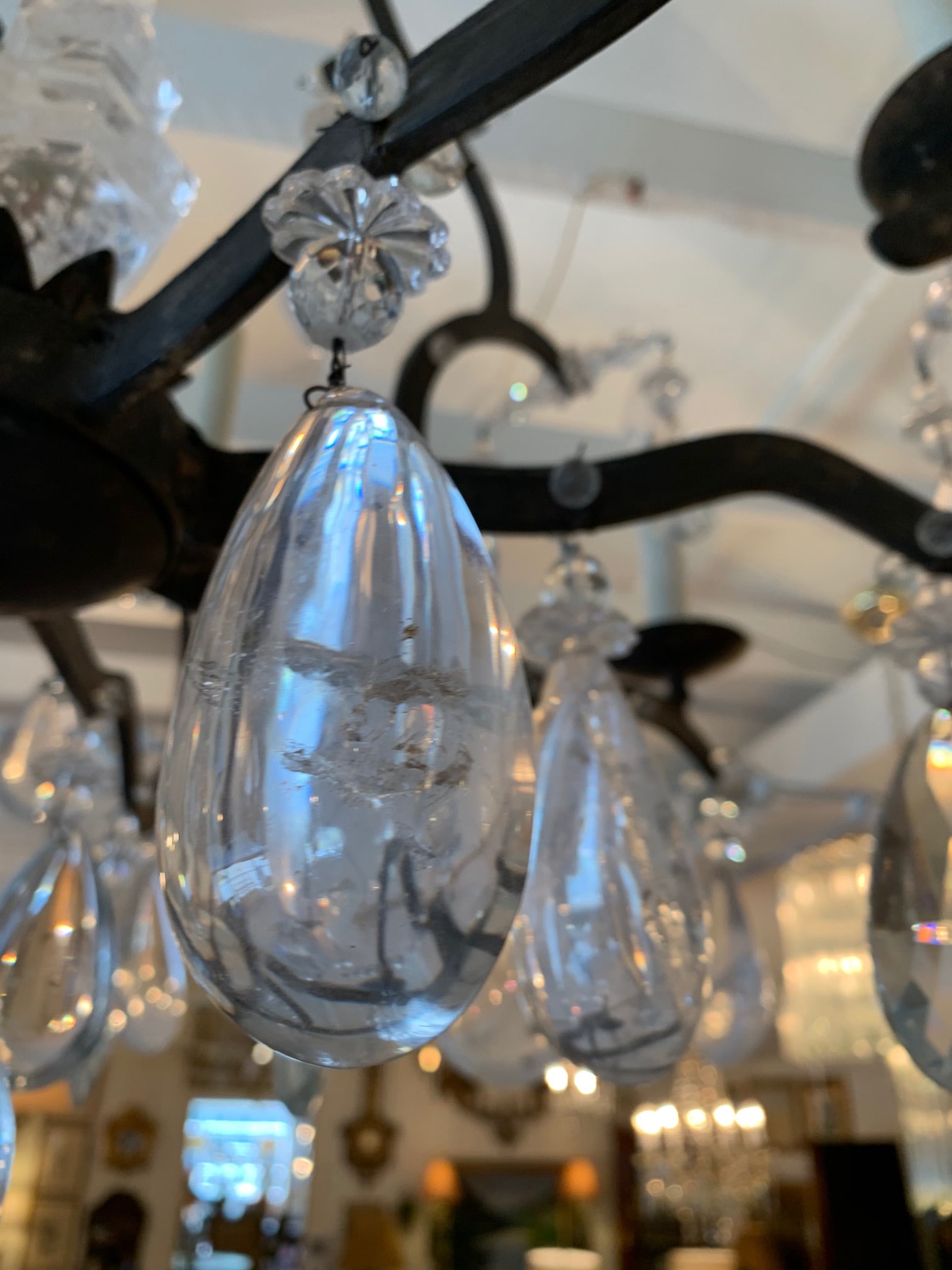 Large Wrought Iron and Crystal Adorned Chandelier - 9