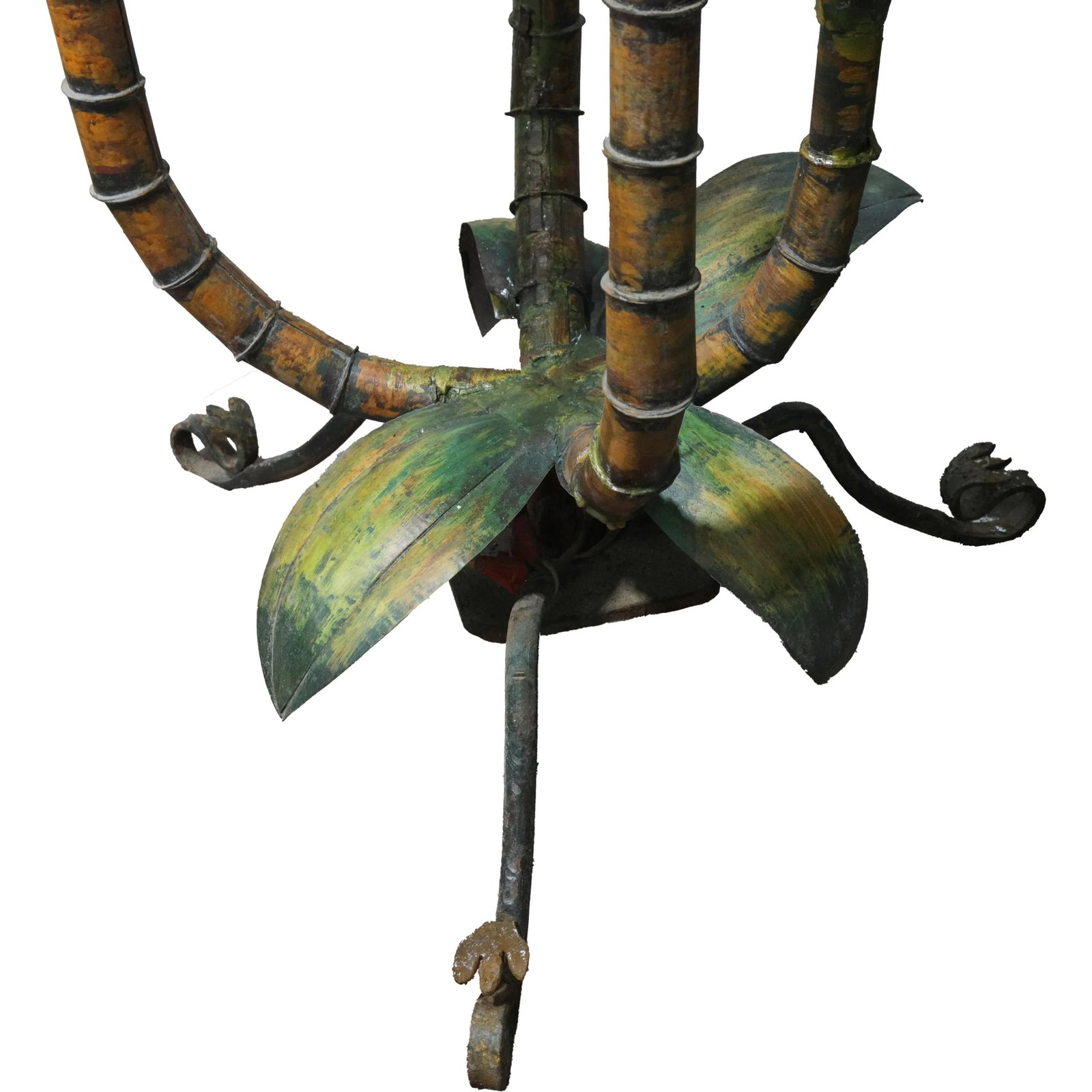 Vintage Tole Palm Tree Floor Lamp With Triple Trunk Design - 10