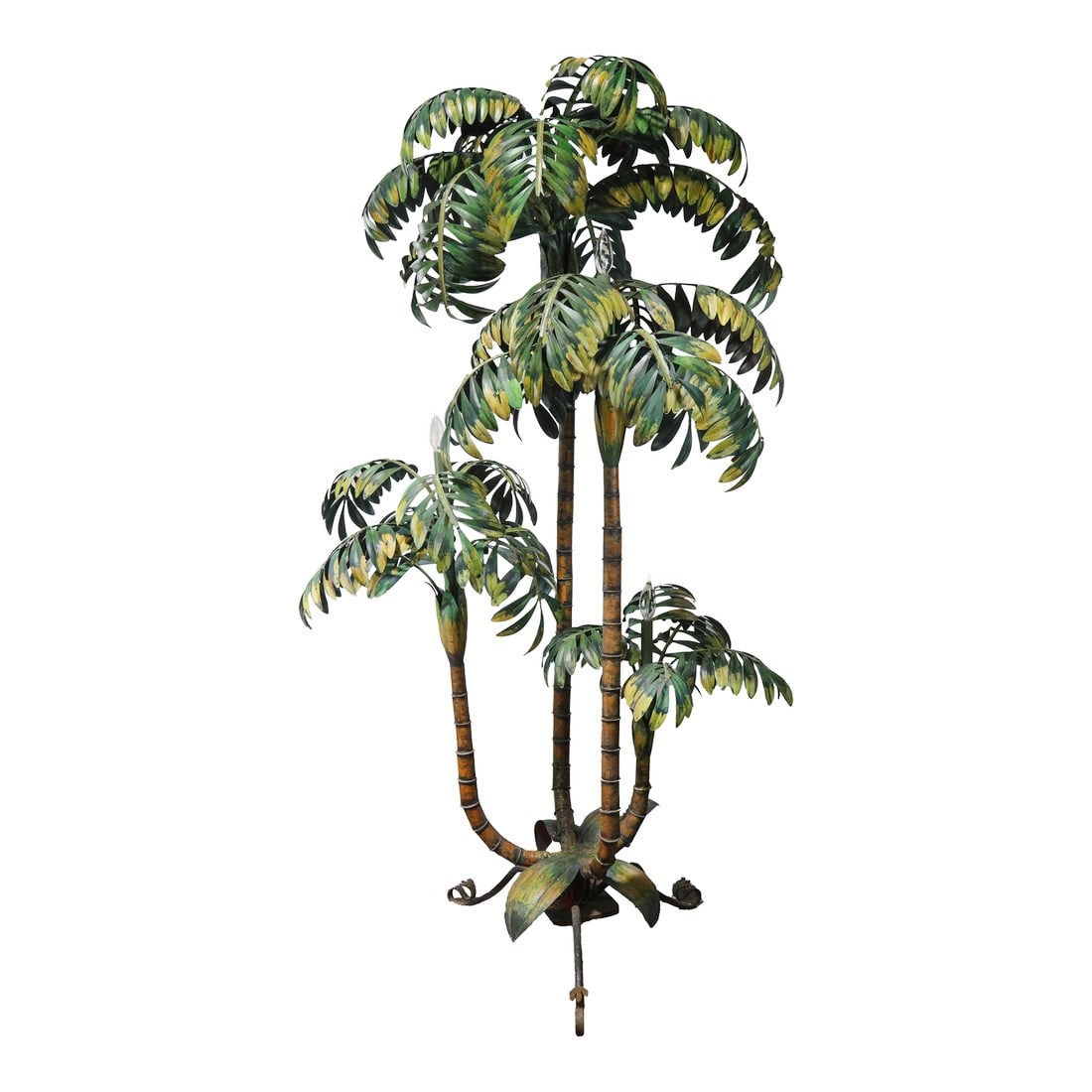Vintage Tole Palm Tree Floor Lamp With Triple Trunk Design (1 of 12)