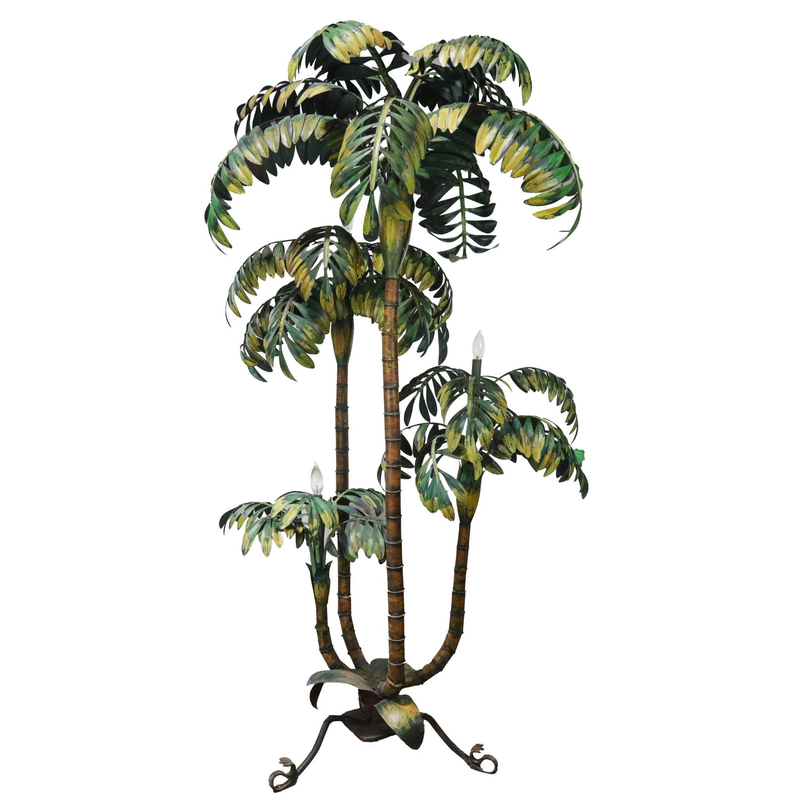 Vintage Tole Palm Tree Floor Lamp With Triple Trunk Design - 2