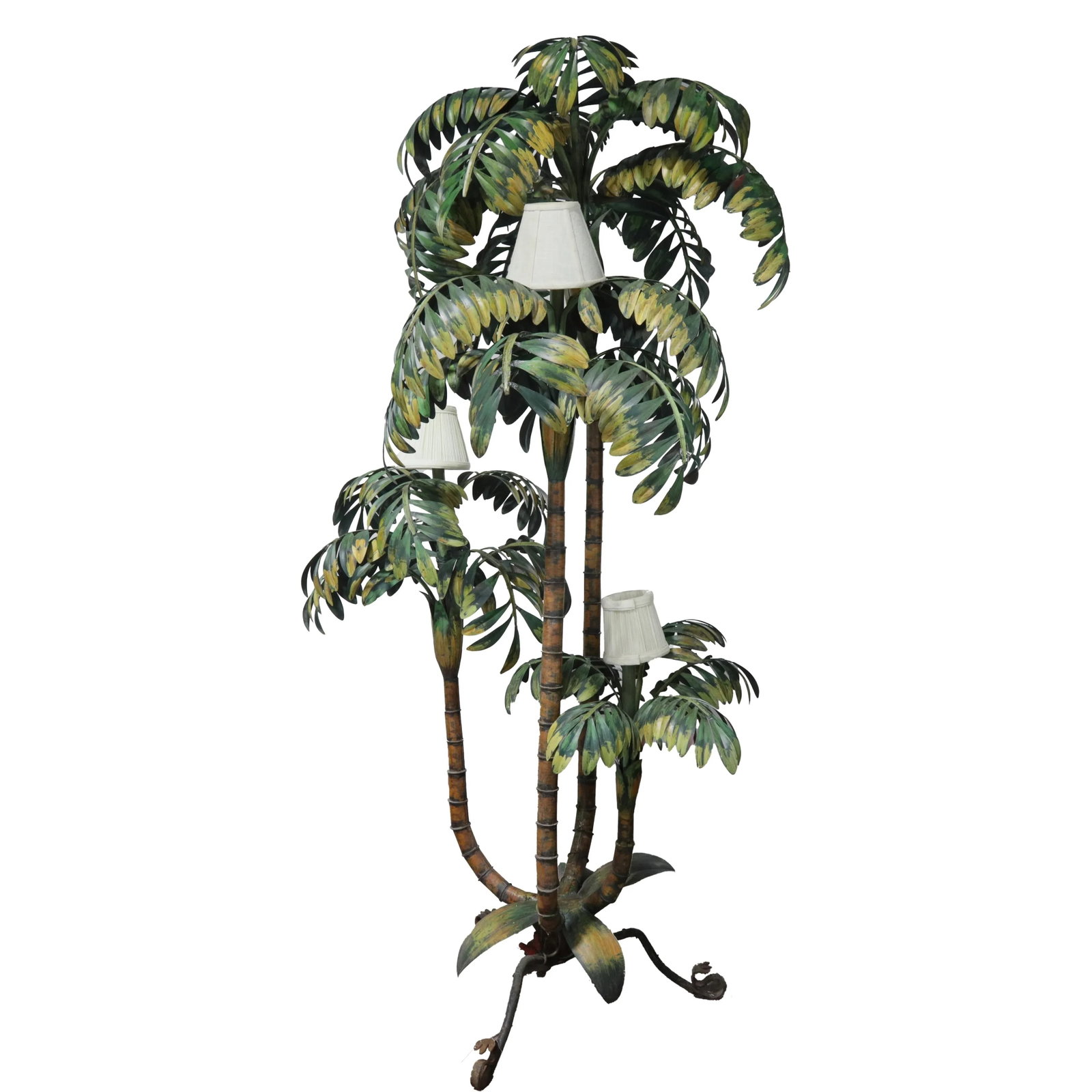 Vintage Tole Palm Tree Floor Lamp With Triple Trunk Design - 3