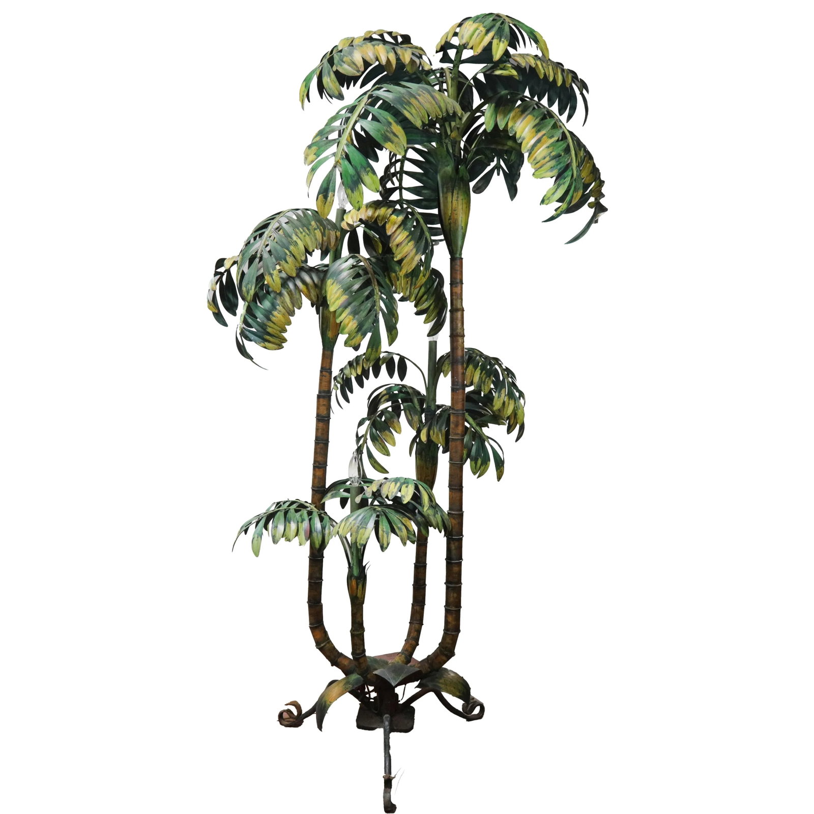 Vintage Tole Palm Tree Floor Lamp With Triple Trunk Design - 5