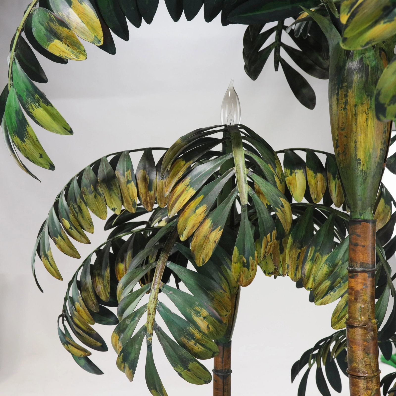 Vintage Tole Palm Tree Floor Lamp With Triple Trunk Design - 6