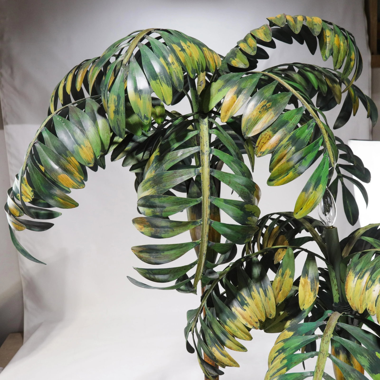 Vintage Tole Palm Tree Floor Lamp With Triple Trunk Design - 7