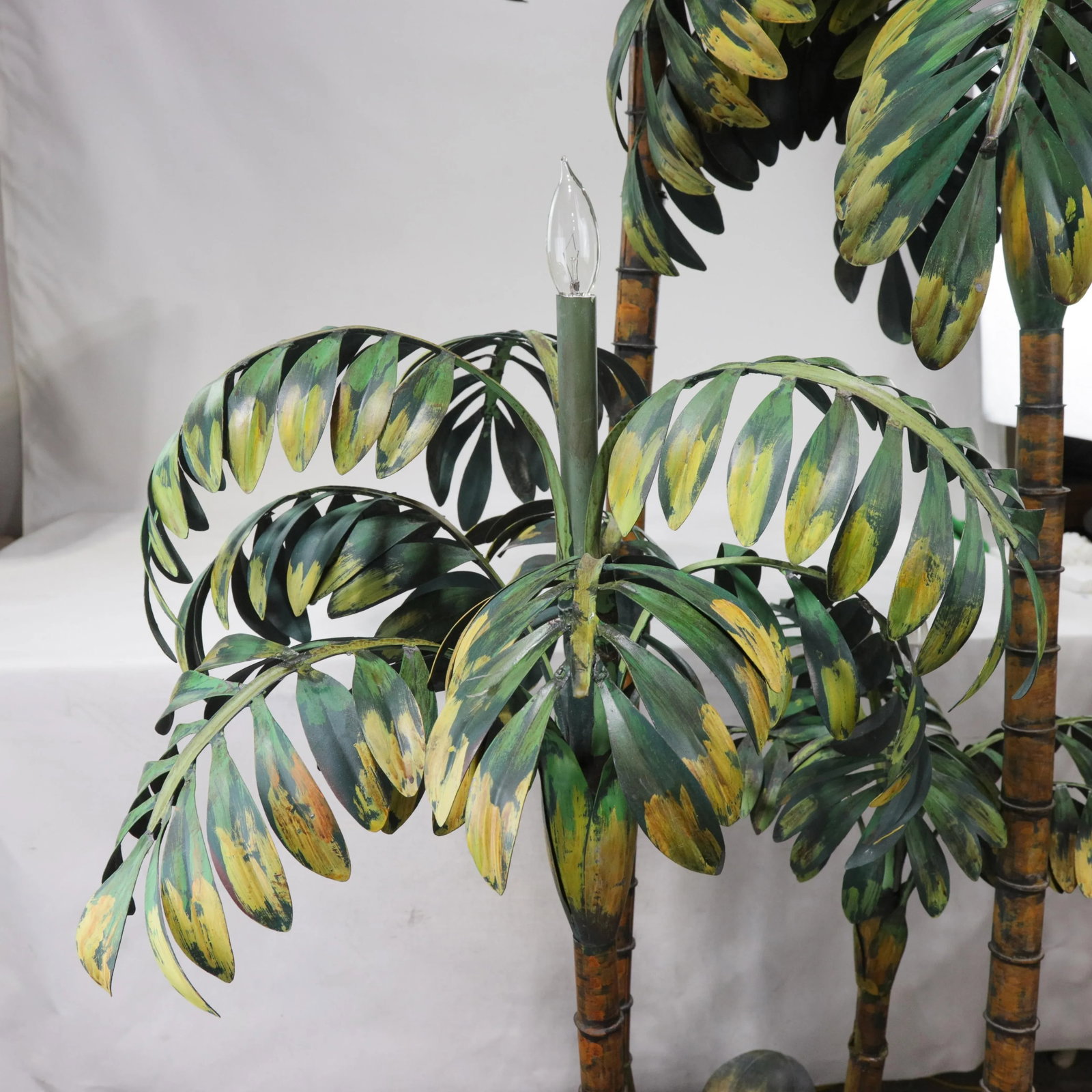 Vintage Tole Palm Tree Floor Lamp With Triple Trunk Design - 8