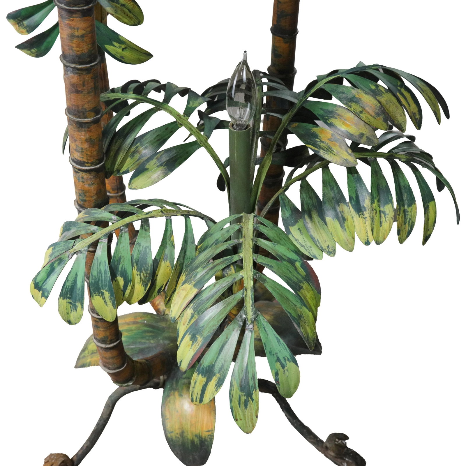 Vintage Tole Palm Tree Floor Lamp With Triple Trunk Design - 9