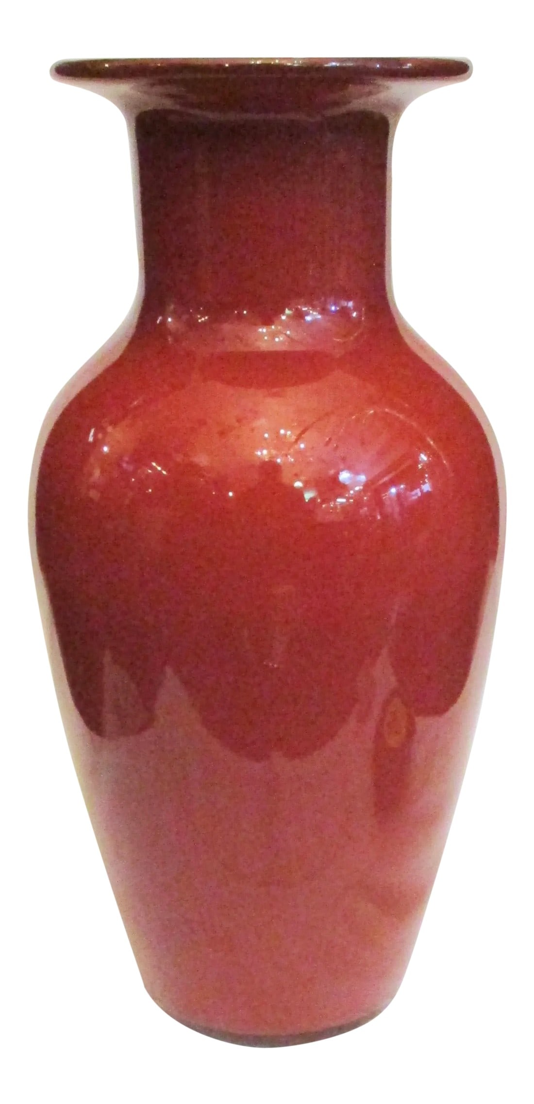 1980s Barovier & Toso Red Vase: Barovier Toso Red Vase. Case glass of red and clear layers in a classic vase baluster form vase. Beautiful coral red and fine finish. the size is 10.75" tall by 5" diameter at the shoulders. Signed