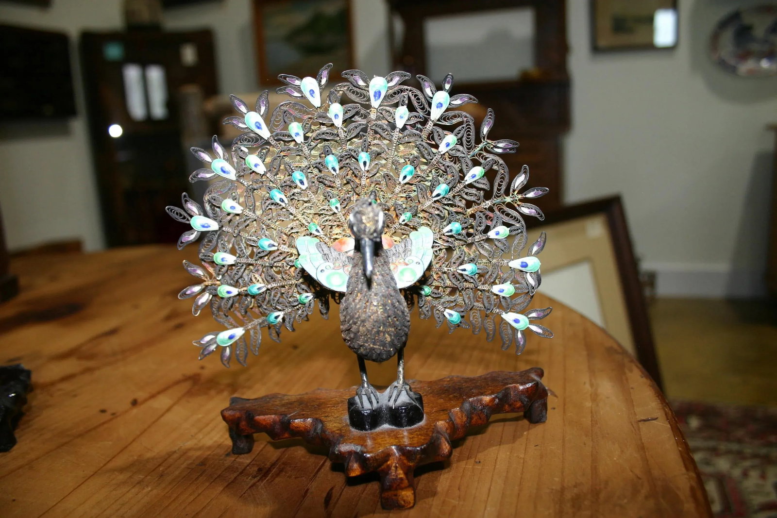 Pair of 1930s Chinese Silver and Gold Enameled Peacocks - 2