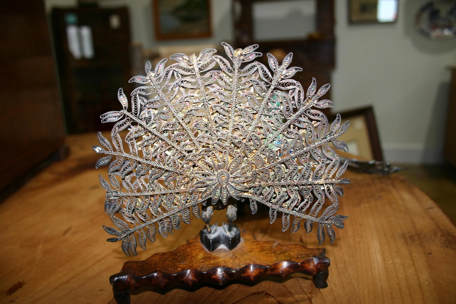 Pair of 1930s Chinese Silver and Gold Enameled Peacocks - 6