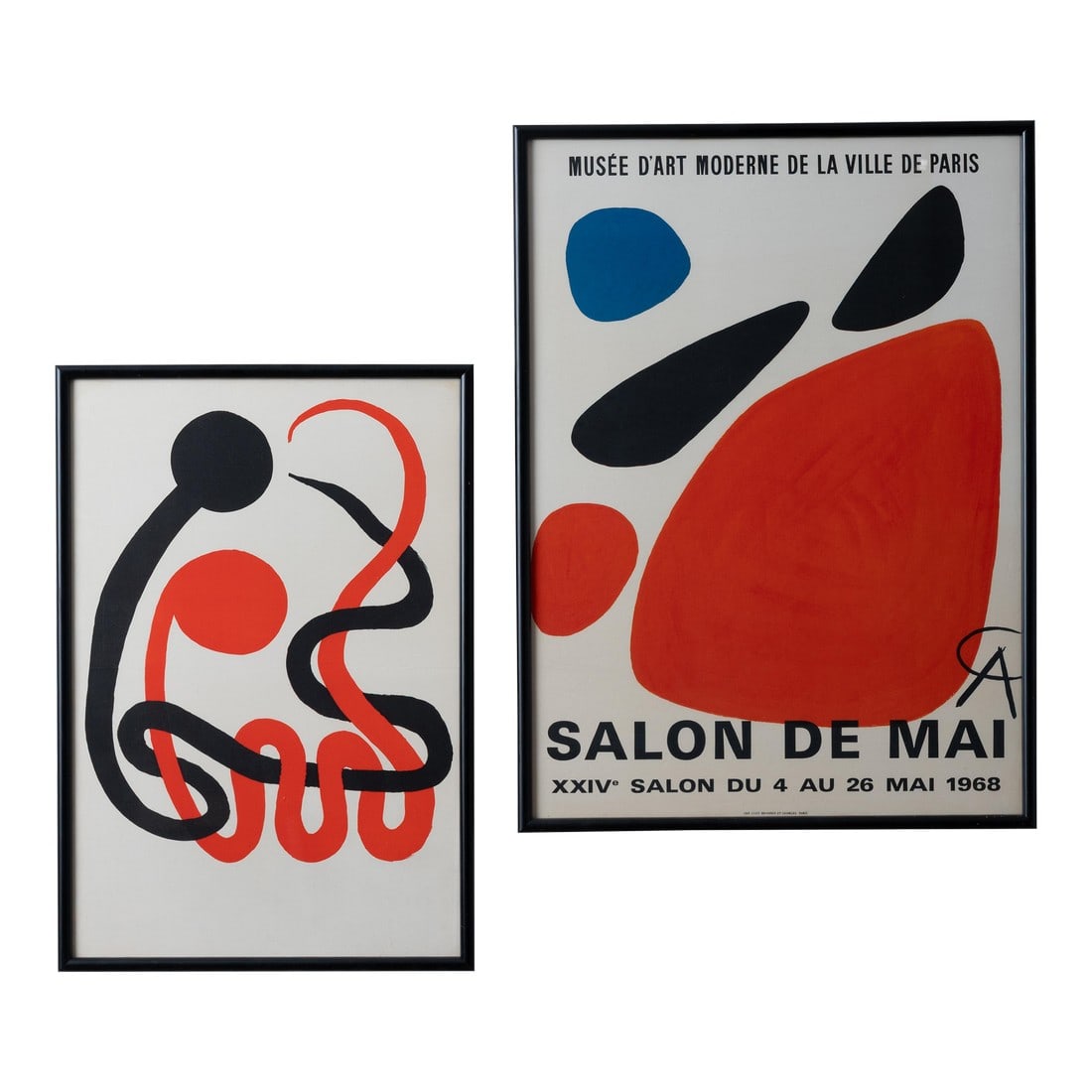 Alexander Calder Lithographs - A Pair: A pair of Alexander Calder lithographic posters: one for the Salon de Mai, 1968 and the second entitled "two serpents in black and red" from Derriere le Miroir, 1973. larger: 19 Â½ by 26