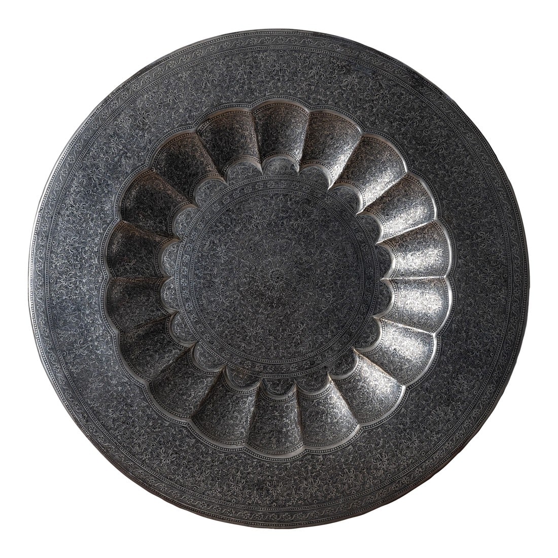 Indian Silverplate Tray: An Indian silverplate tray, early 20th century. 17 inches wide by 1 inch tall Condition: Alterations: Original Condition Unaltered Imperfections: Some Imperfections Condition Notes: Very good overall