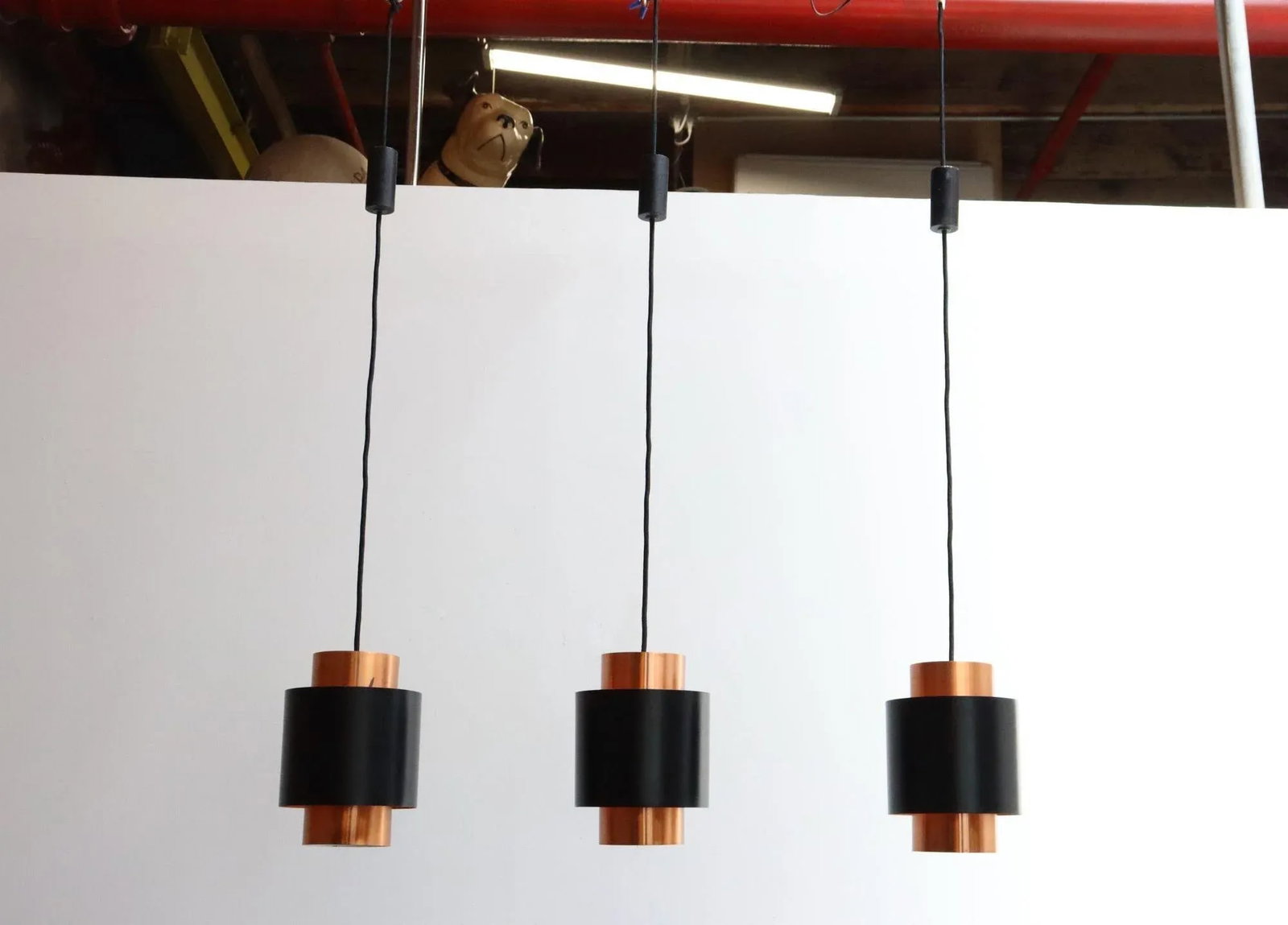 Set of Three Danish Tunika Copper Pendant Lamps by Jo Hammerborg for Fog & MÃ¸rup - 2