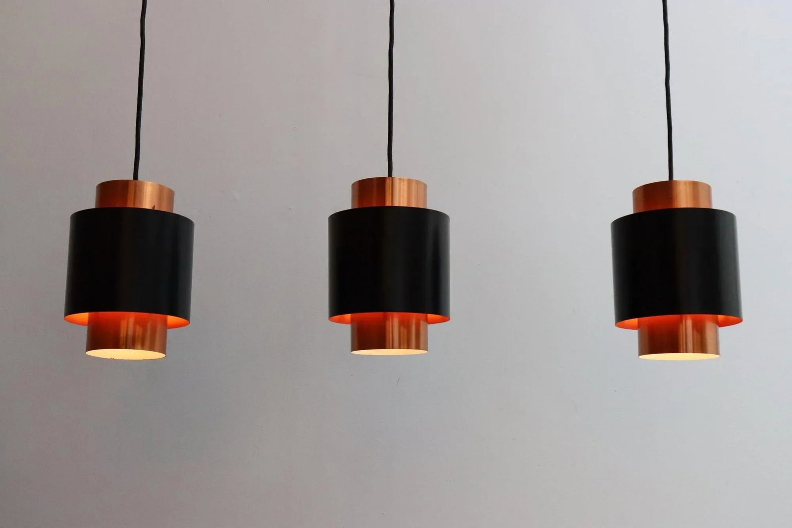 Set of Three Danish Tunika Copper Pendant Lamps by Jo Hammerborg for Fog & MÃ¸rup - 3