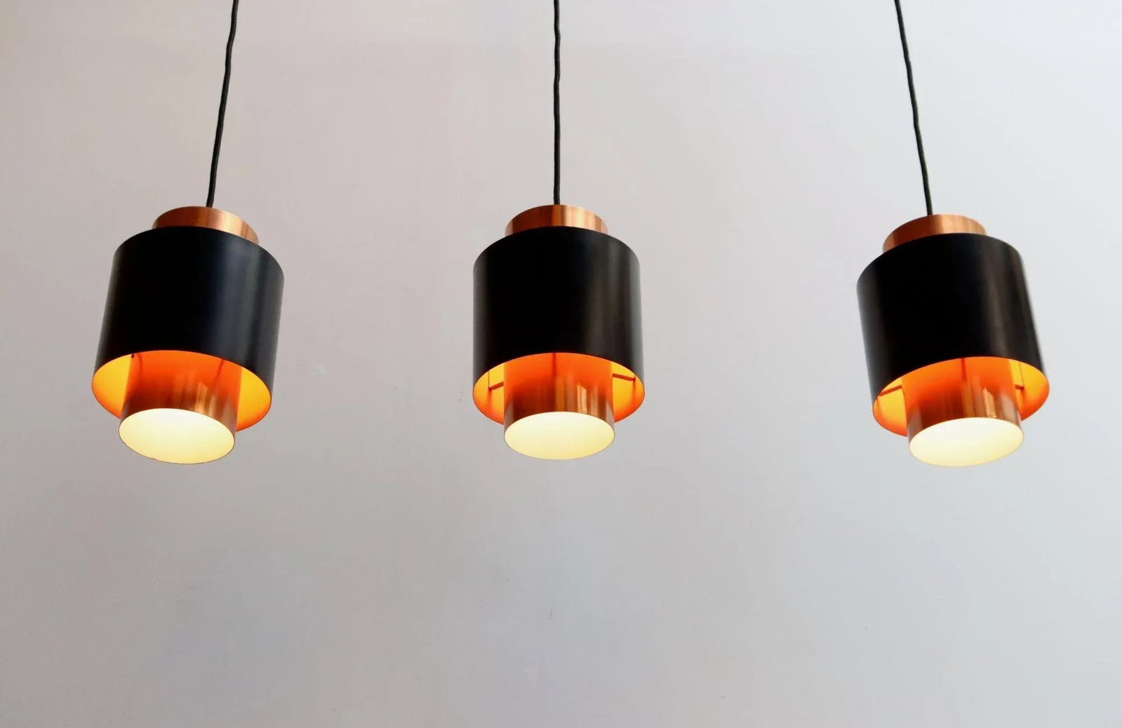 Set of Three Danish Tunika Copper Pendant Lamps by Jo Hammerborg for Fog & MÃ¸rup - 4