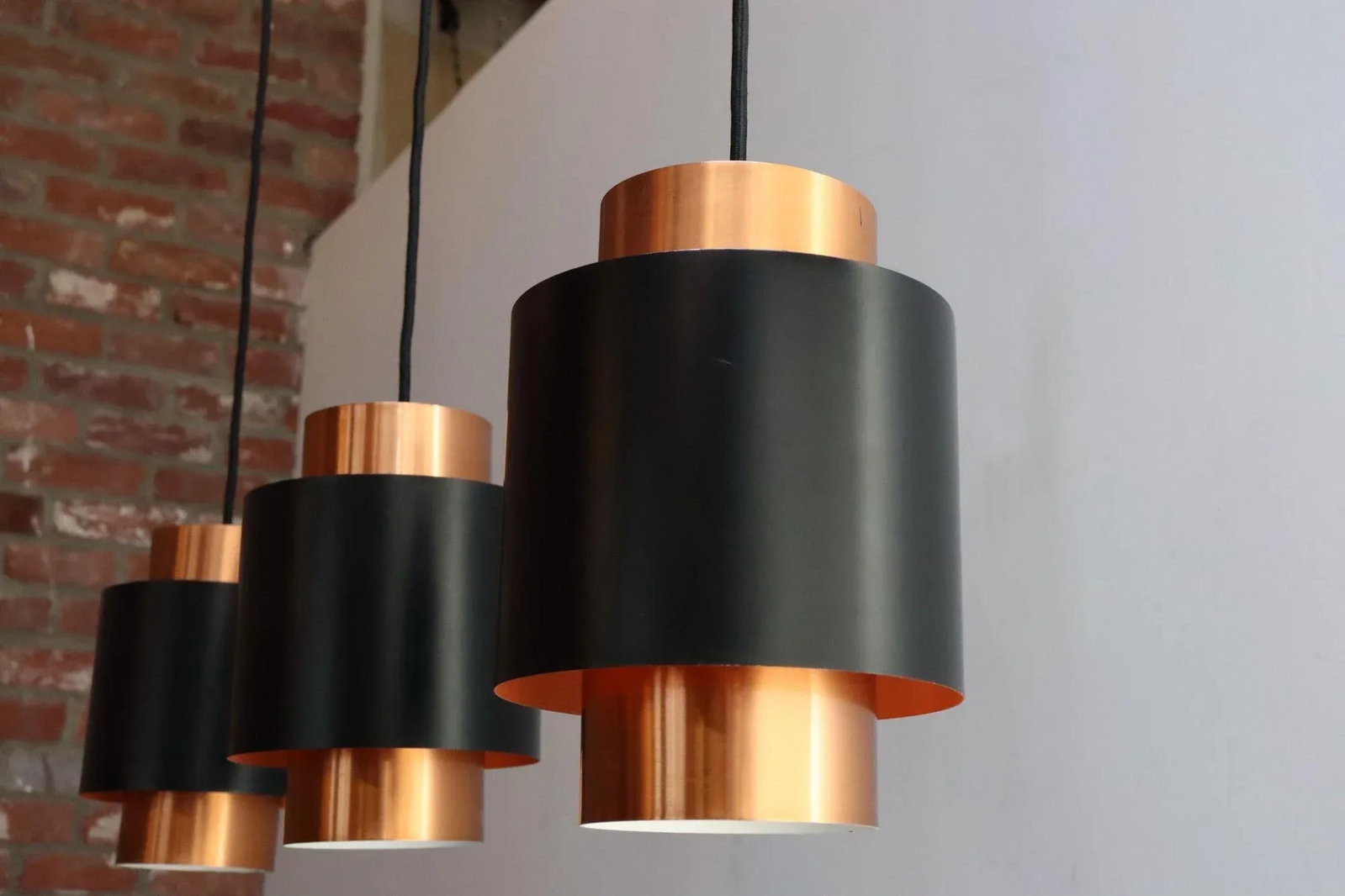 Set of Three Danish Tunika Copper Pendant Lamps by Jo Hammerborg for Fog & MÃ¸rup - 6