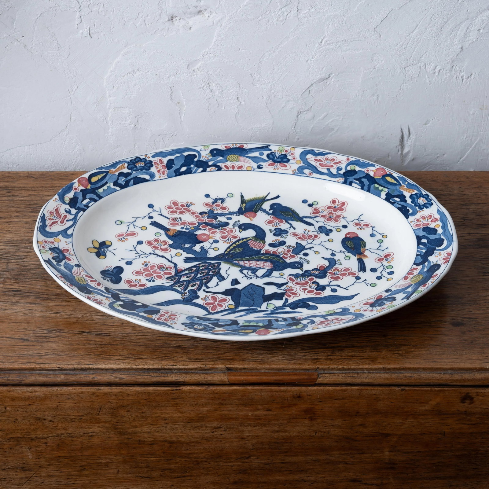 Japanese Blue and White Transferware Bird Scene Oval Platter - 5
