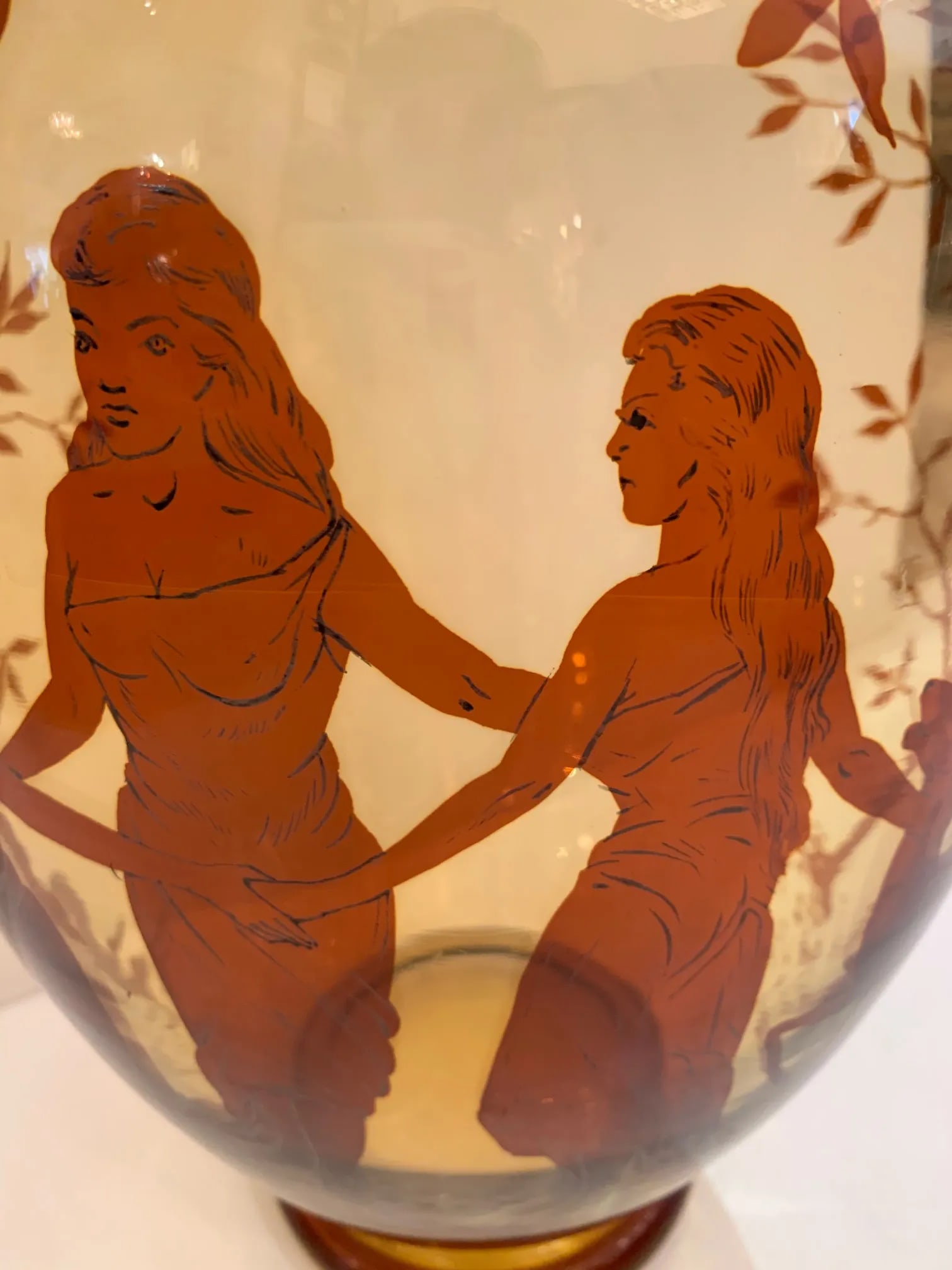 Amber Glass Vase With Hand Painted Figural Decoration - 10
