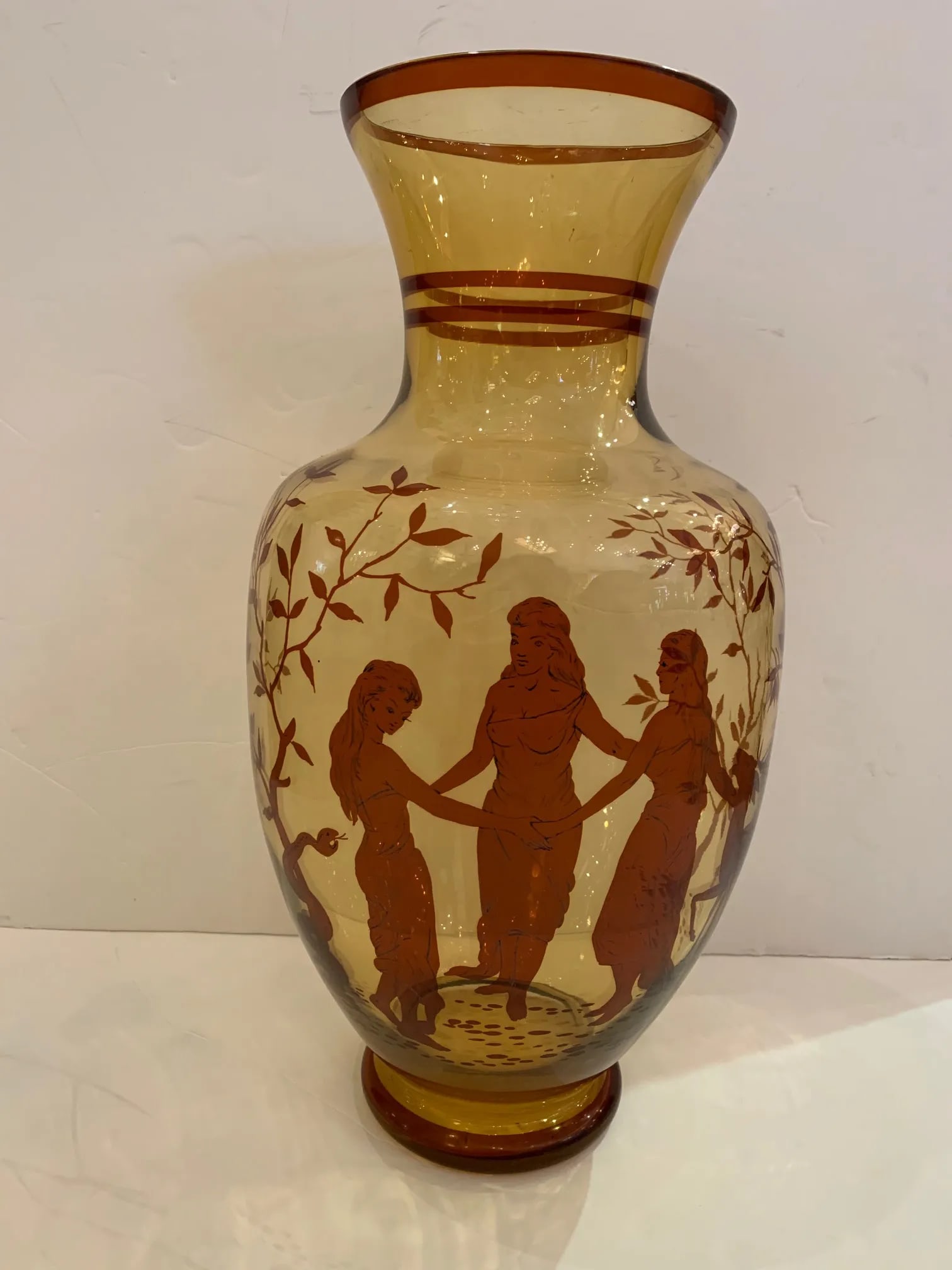 Amber Glass Vase With Hand Painted Figural Decoration - 11