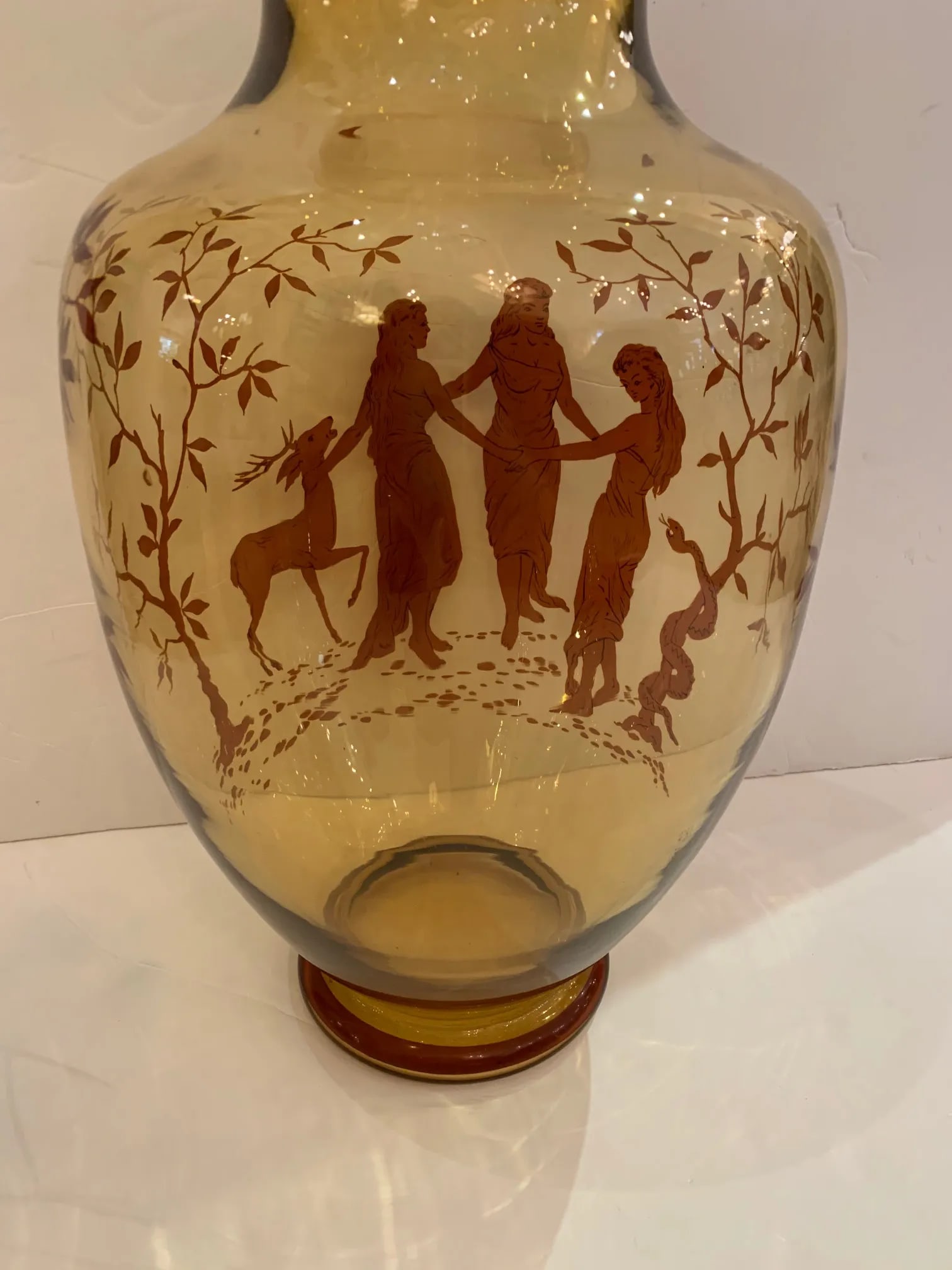 Amber Glass Vase With Hand Painted Figural Decoration - 2