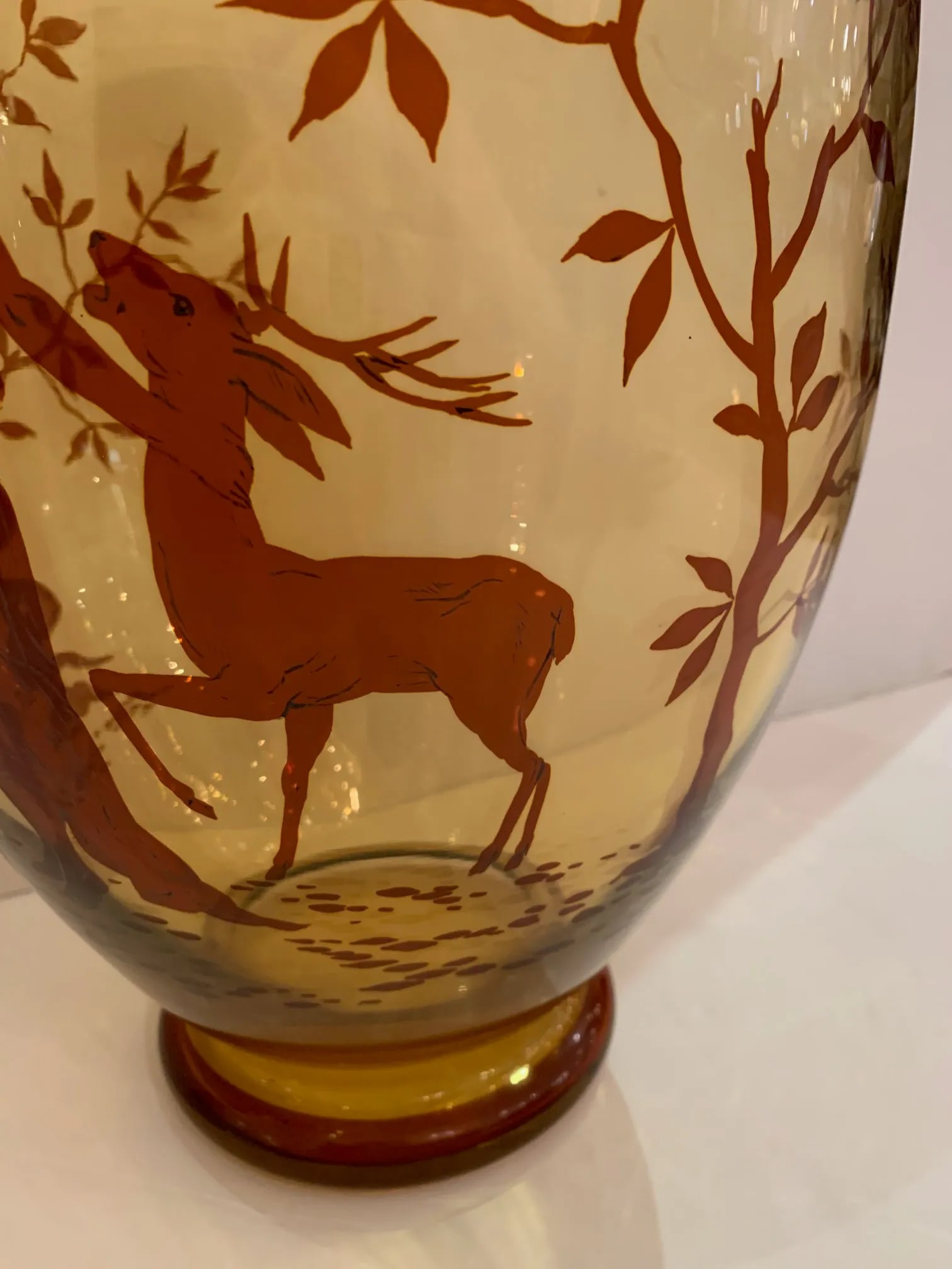 Amber Glass Vase With Hand Painted Figural Decoration - 3