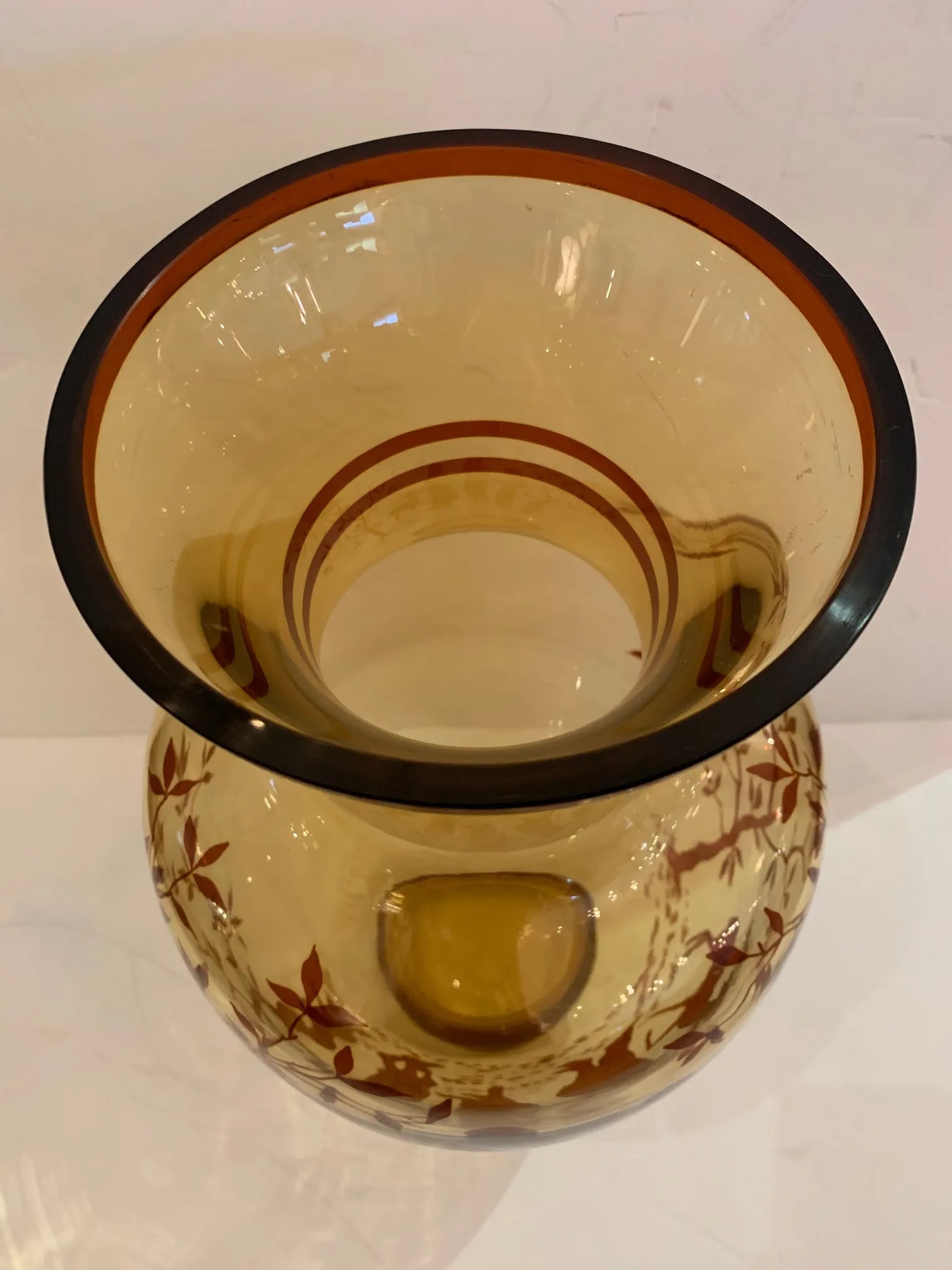 Amber Glass Vase With Hand Painted Figural Decoration - 4