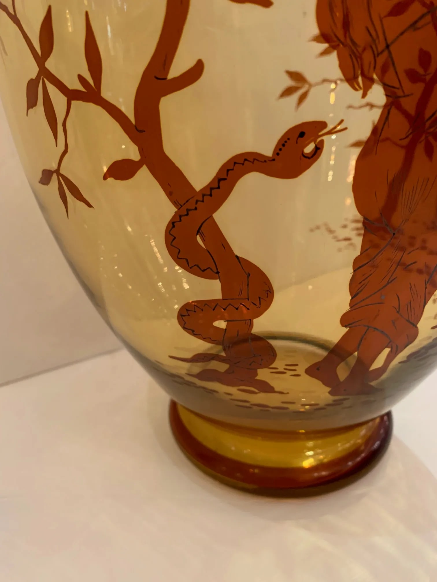 Amber Glass Vase With Hand Painted Figural Decoration - 7