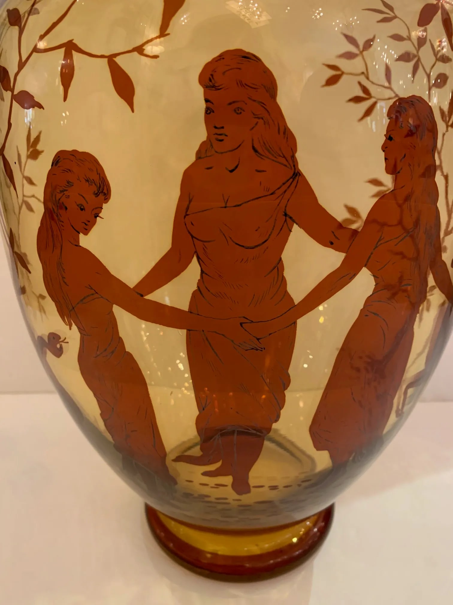 Amber Glass Vase With Hand Painted Figural Decoration - 8