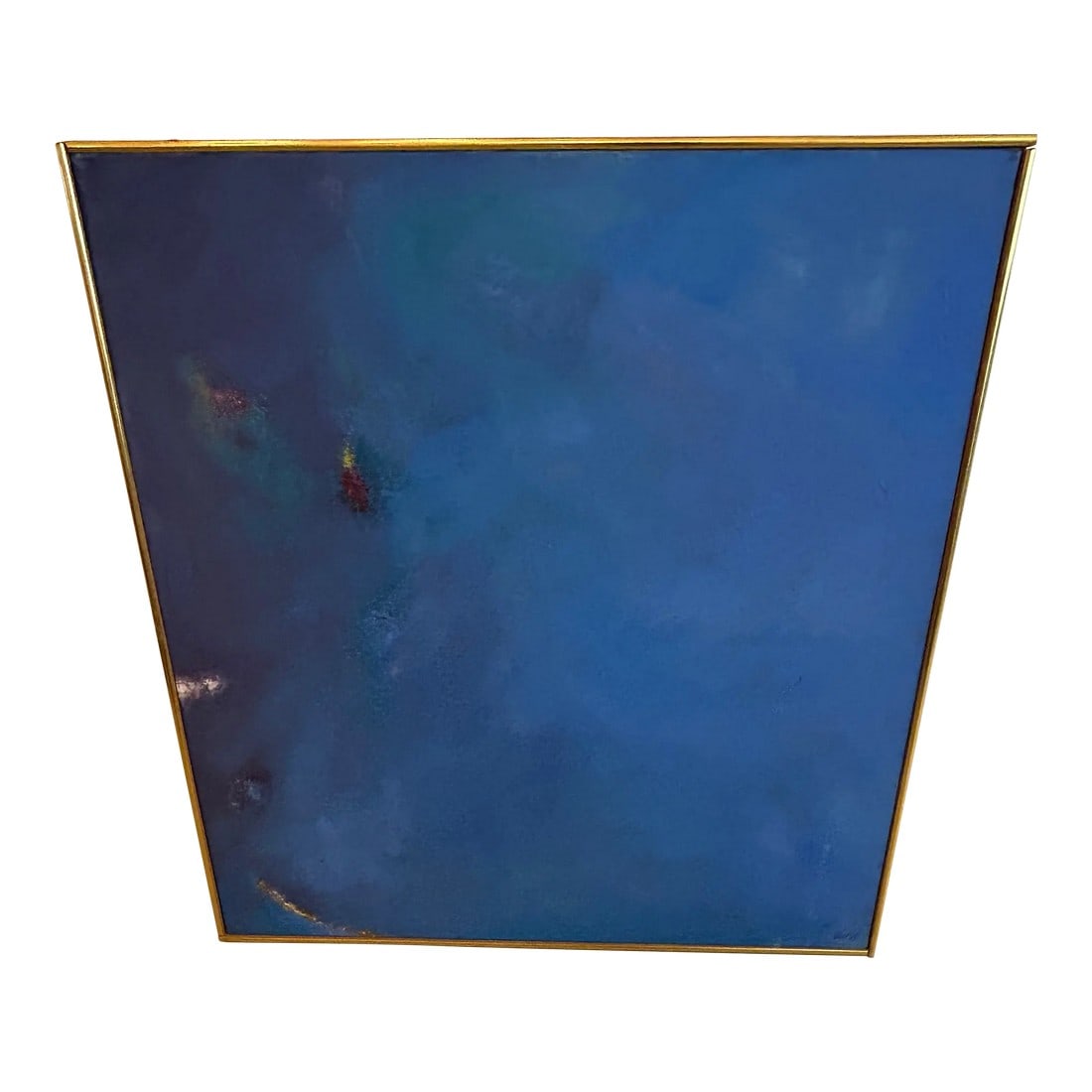 Becoming Blue Abstract Painting by Thomas George: Becoming Blue, circa 1978, striking bright blue abstract by famous Princeton artist. Thomas George (1918-2014) was an internationally recognized artist whose work is included in the permanent