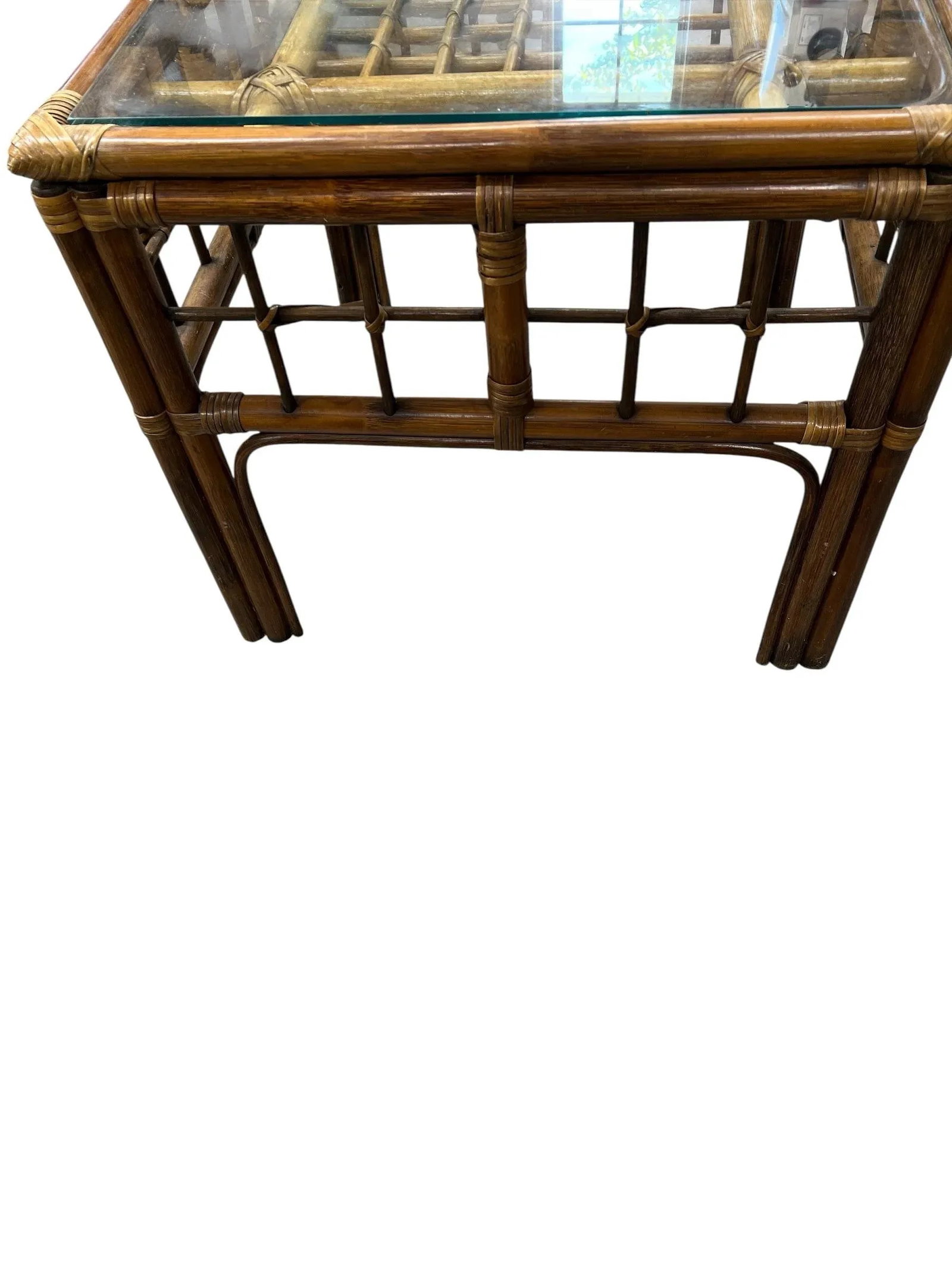 Vintage Coastal Bamboo Glass Top Side Table - 5