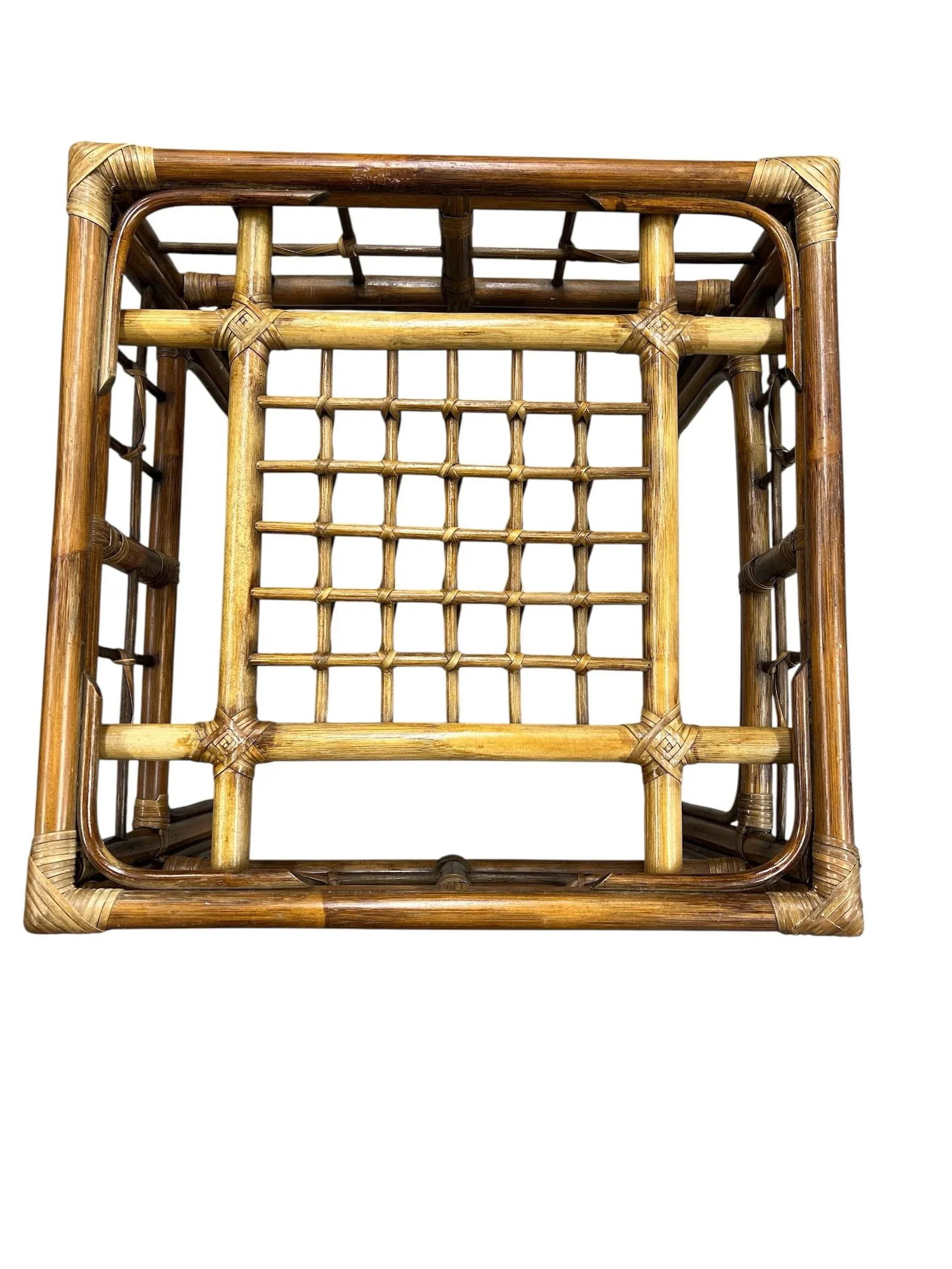 Vintage Coastal Bamboo Glass Top Side Table - 6
