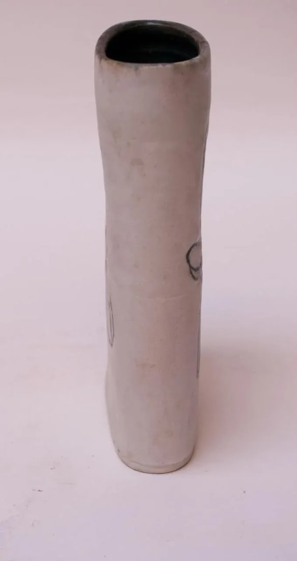 1976 Studio Stoneware Black and White Abstract Floral Vase Signed Pollack - 3