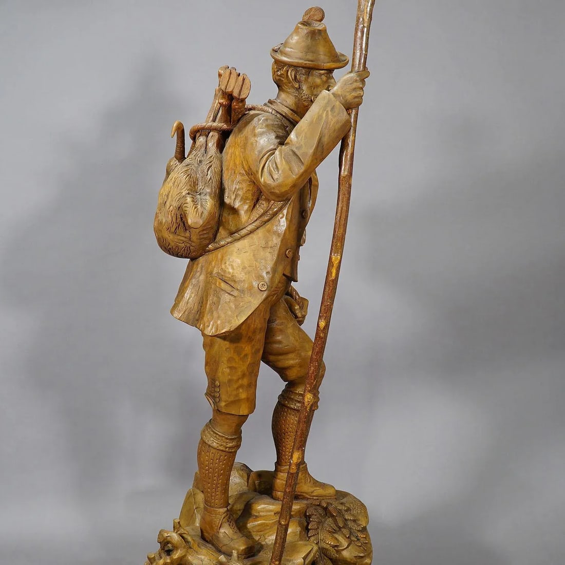 A Large Black Forest Poacher With Chamois Height 54' Inches - 2