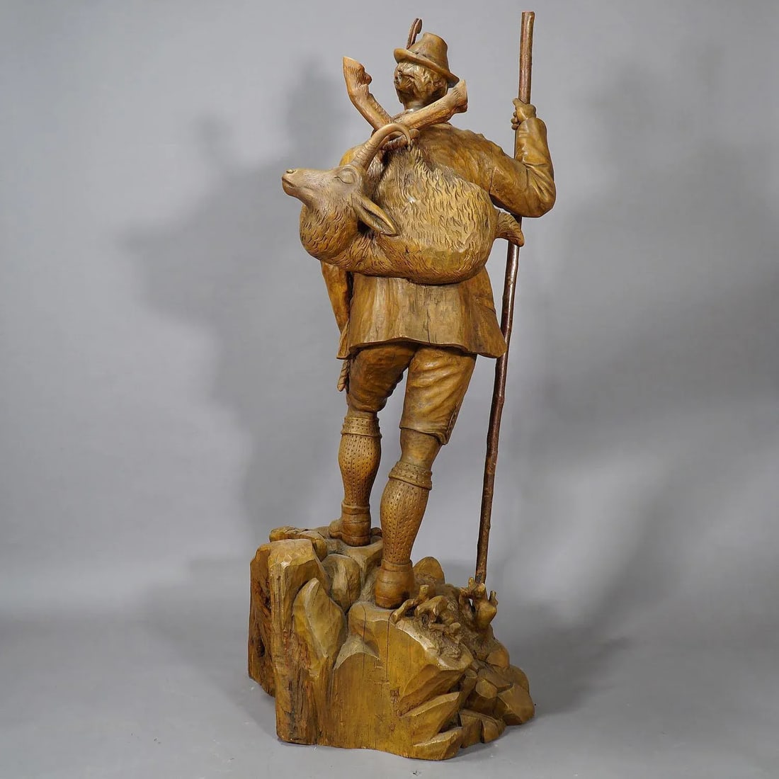 A Large Black Forest Poacher With Chamois Height 54' Inches - 3