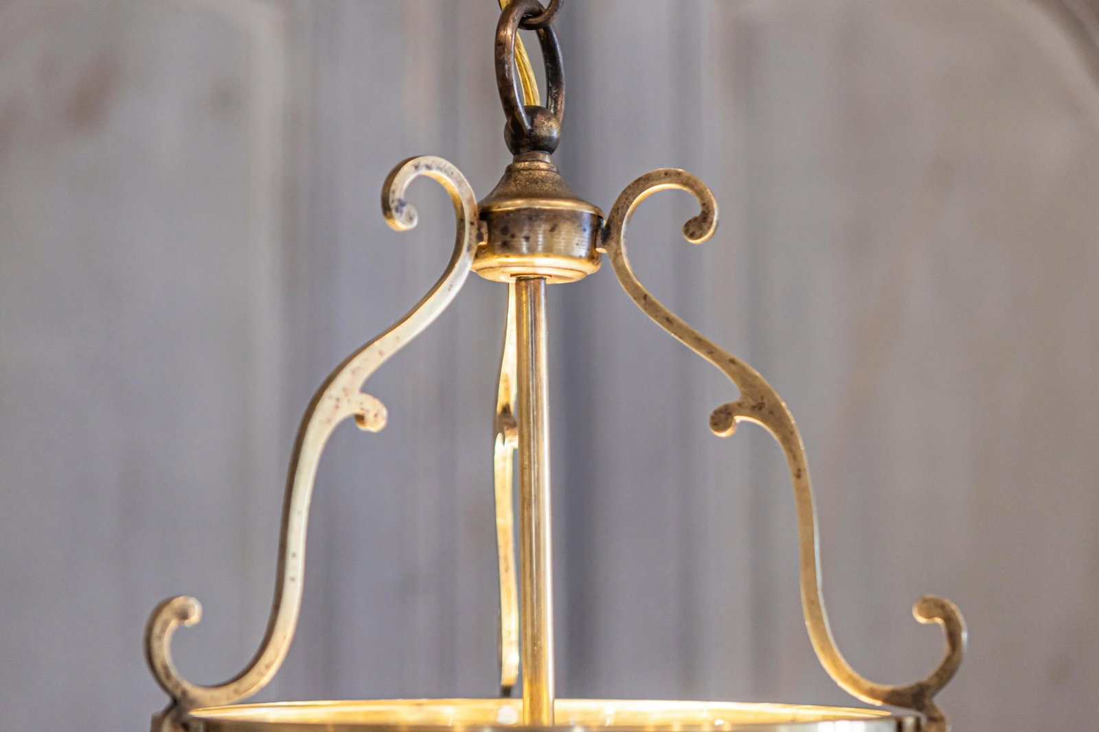 Graceful 20th Century French Brass Lantern with Curved Detailing - 9