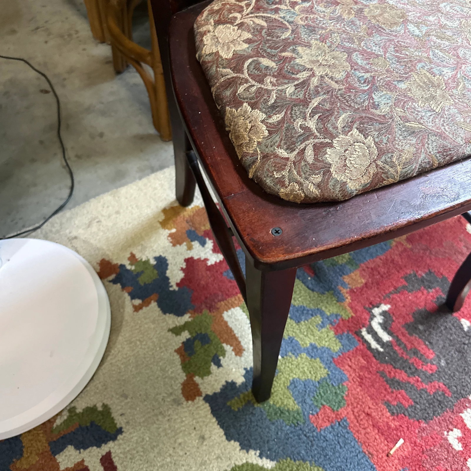 1970s Mid Century Wooden Chair With Floral Cushion - 5