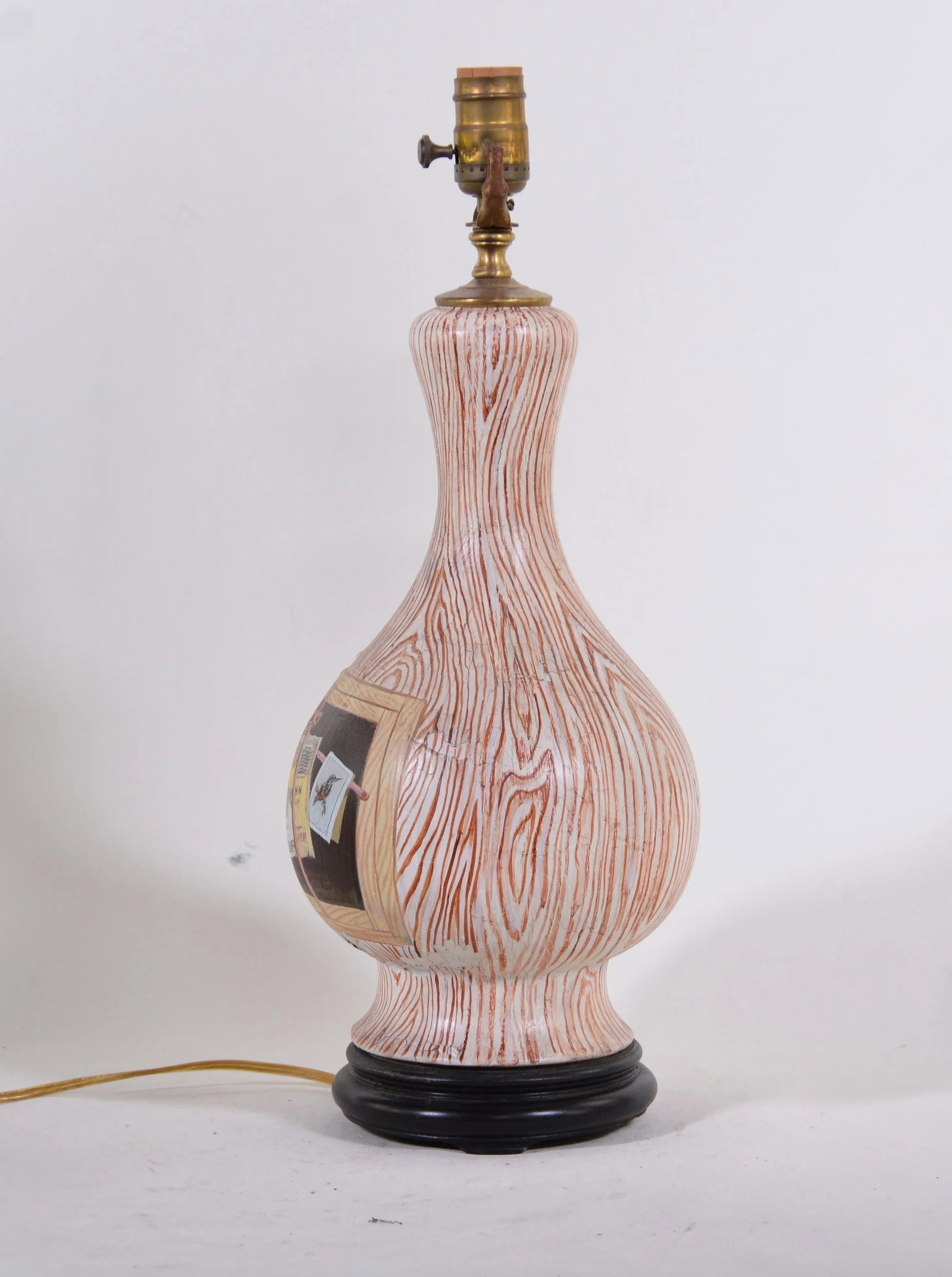 Vintage Hand-Painted Faux Wood & Trope Lo'il Design Vase Lamp - 3